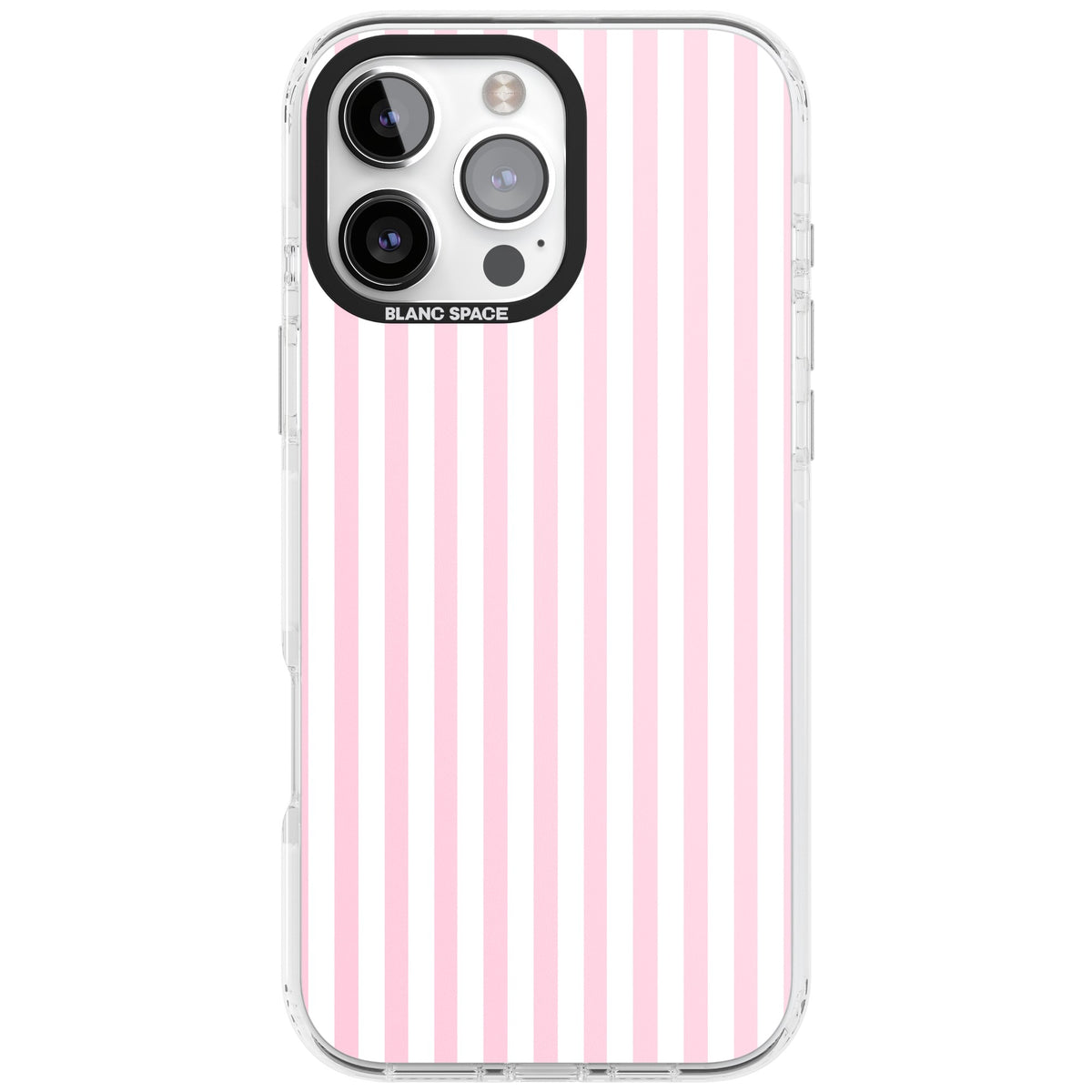 Pink Stripe preppy iPhone case featuring soft pastel pink and white vertical candy stripes iPhone 16 Pro Max Impact Pro Clear Phone Case front