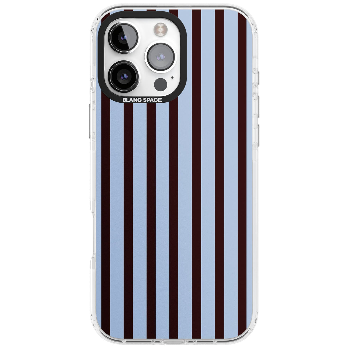 Blackcurrant Stripe preppy iPhone case featuring vertical burgundy and light blue stripes in a classic pinstripe layout iPhone 16 Pro Max Impact Pro Clear Phone Case front