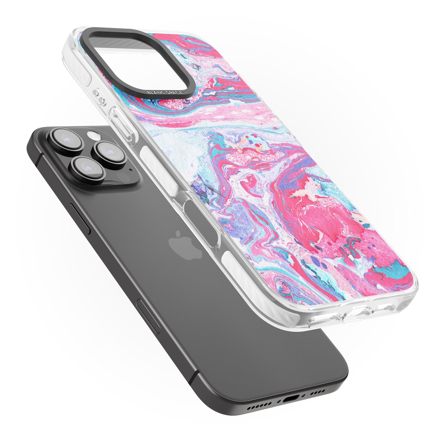 iPhone 16 Pro Max Pink, Blue & Purple Marbled Paper Pattern Black Impact Phone Case