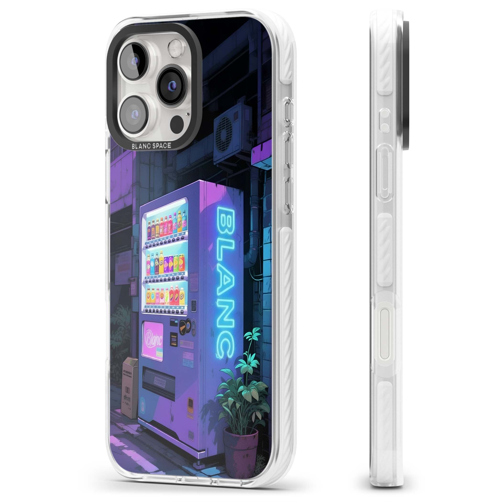 Shibuya Glow Japanese iPhone case featuring a glowing Tokyo vending machine, neon signage, and moody purple alleyway | Clear Impact case for iPhone 16 Pro, iPhone 16 Pro Max