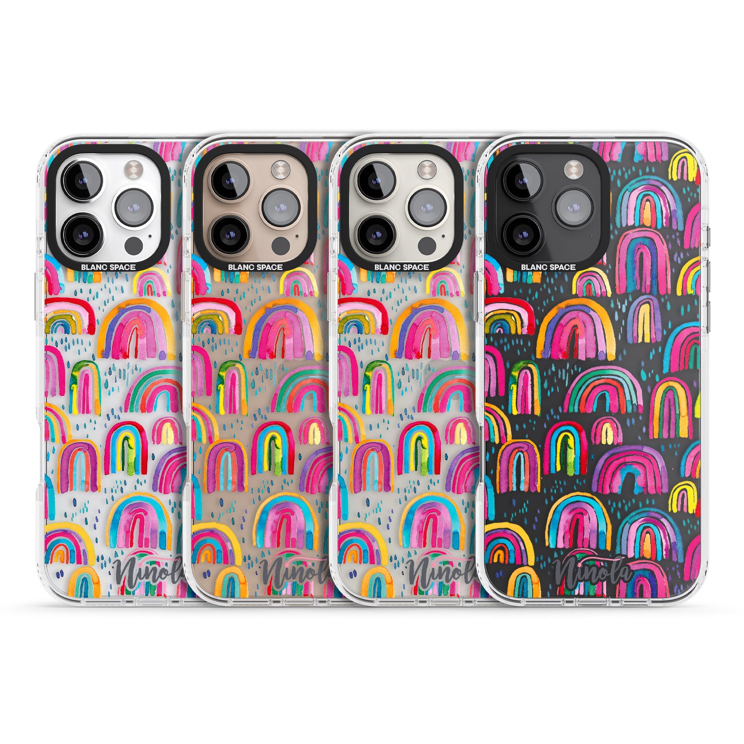 iPhone 16 Pro Max Cute Watercolor Rainbows Black Impact Phone Case