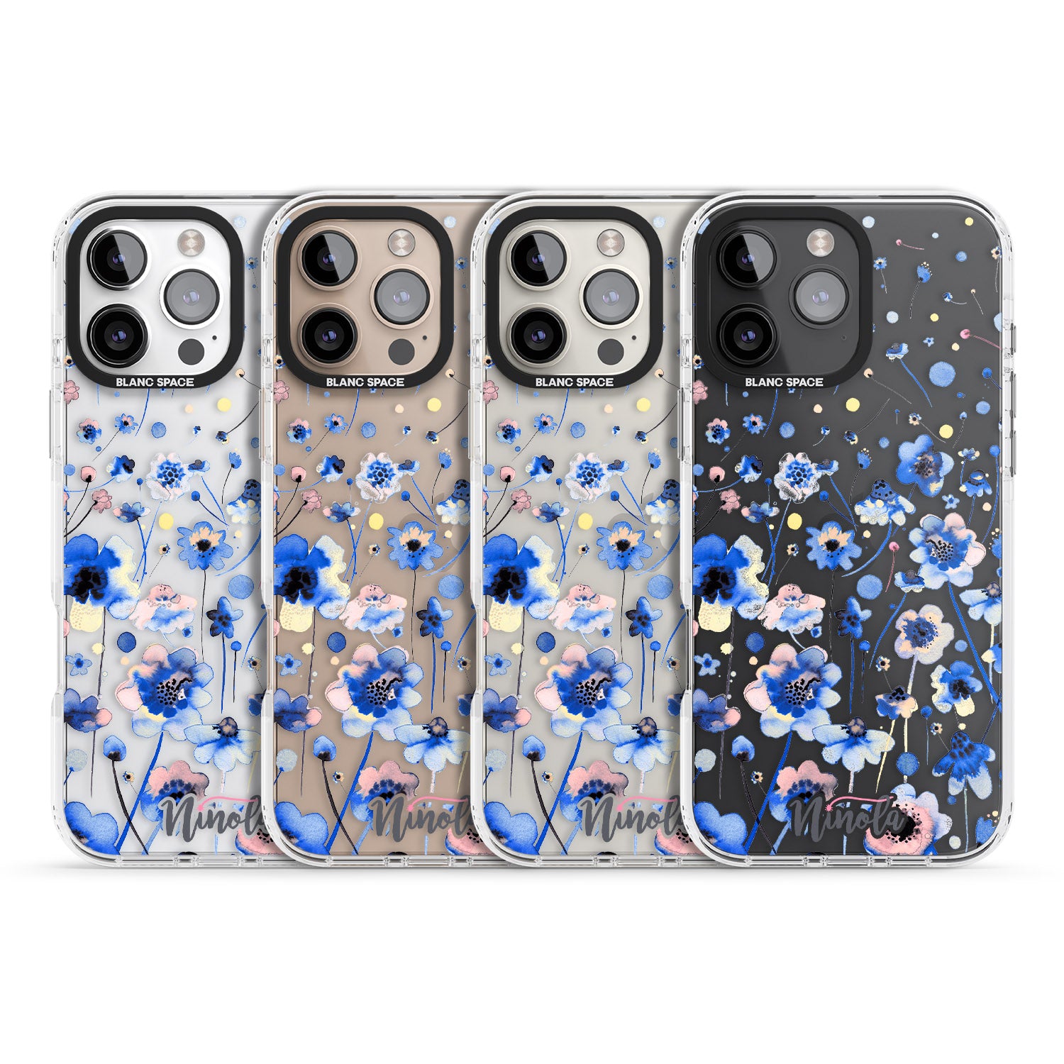 iPhone 16 Pro Max Ink Flowers Blue Black Impact Phone Case