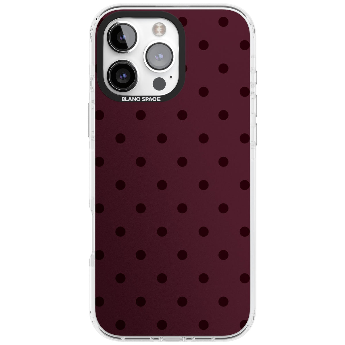 Burgundy Polka Dot minimalist iPhone case featuring black polka dots on a deep burgundy wine red background iPhone 16 Pro Max Impact Clear Phone Case front