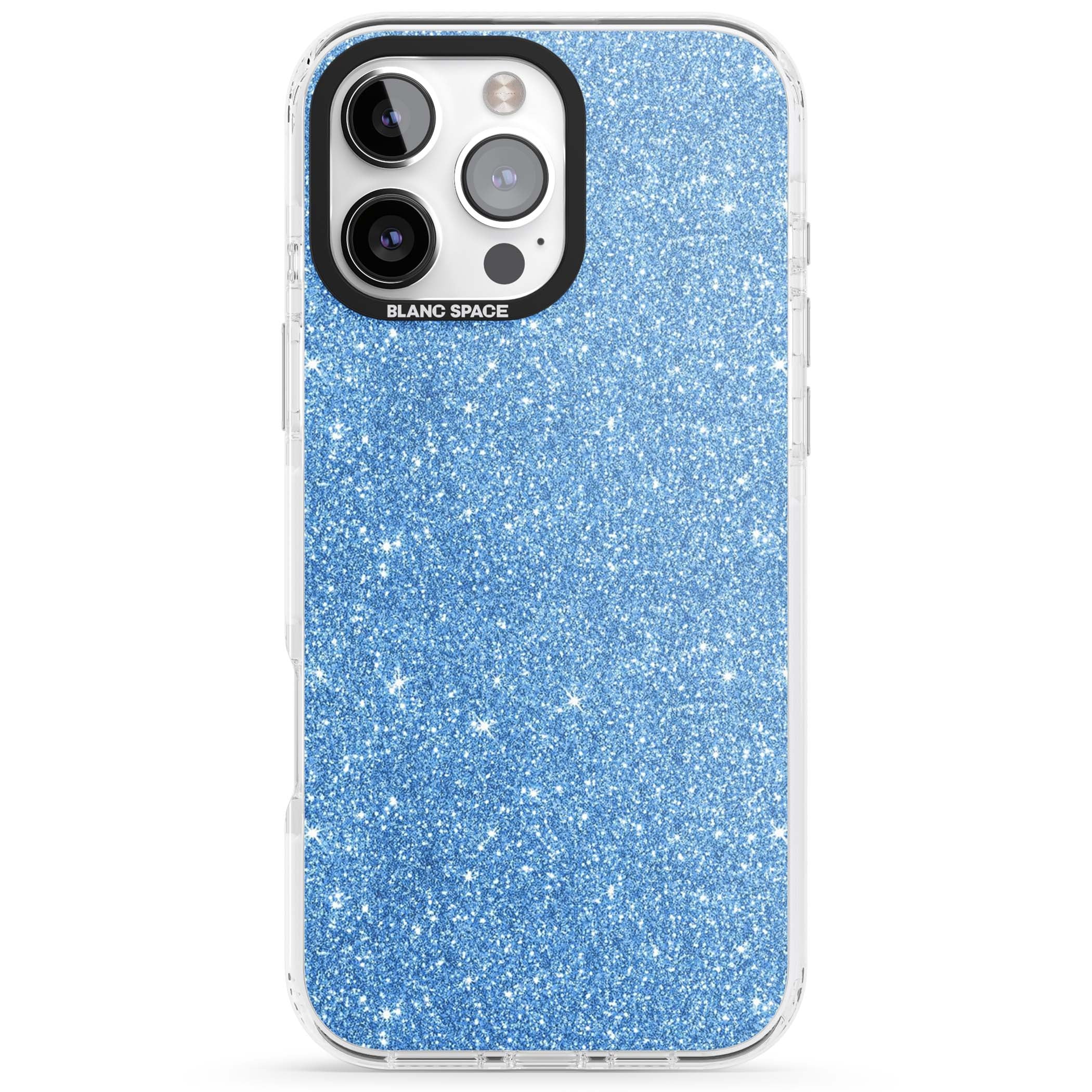 Blue Glitter blue glitter iPhone case featuring dense sparkling cerulean glitter with a glamorous shimmering finish | Clear Impact case for iPhone 16 Pro, iPhone 16 Pro Max