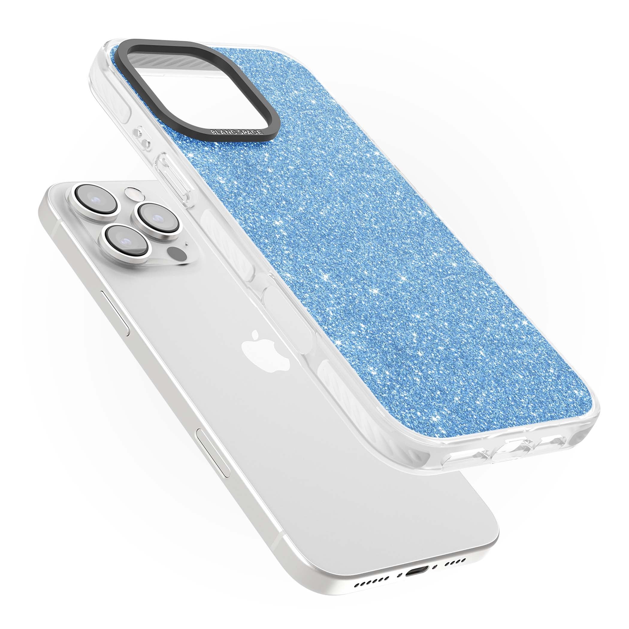 Blue Glitter blue glitter iPhone case featuring dense sparkling cerulean glitter with a glamorous shimmering finish | Clear Impact case for iPhone 16 Pro, iPhone 16 Pro Max