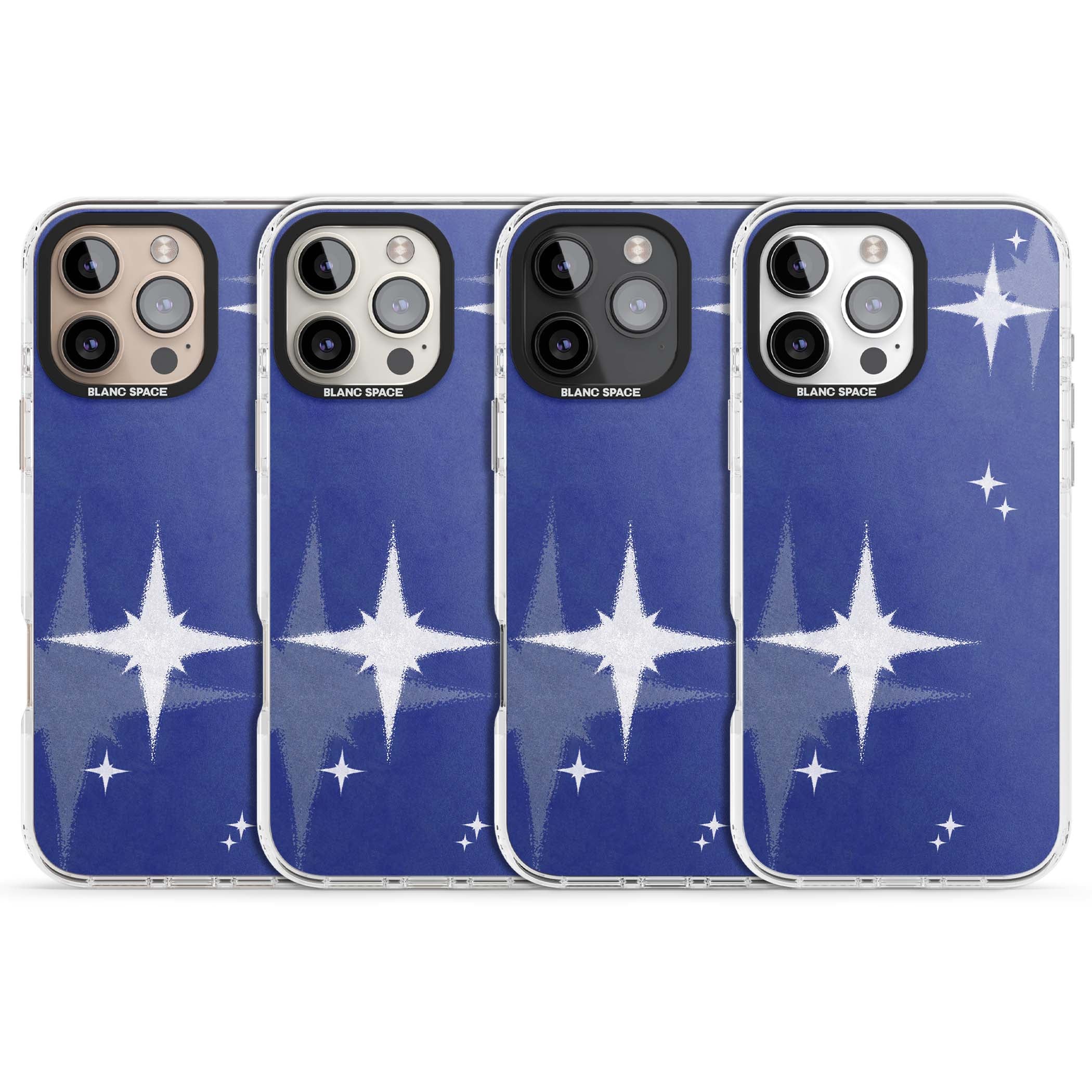Blue Sparkle celestial iPhone case featuring sparkling silver stars on a deep blue painterly night sky | Clear Impact case for iPhone 16 Pro, iPhone 16 Pro Max