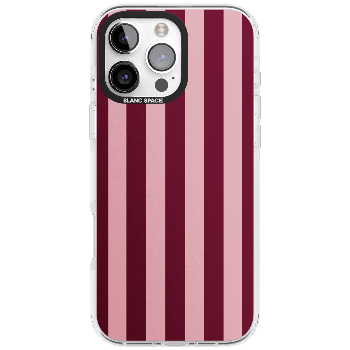 Bordeaux Belle preppy iPhone case featuring bold vertical stripes in burgundy and soft blush pink iPhone 16 Pro Max Impact Clear Phone Case front