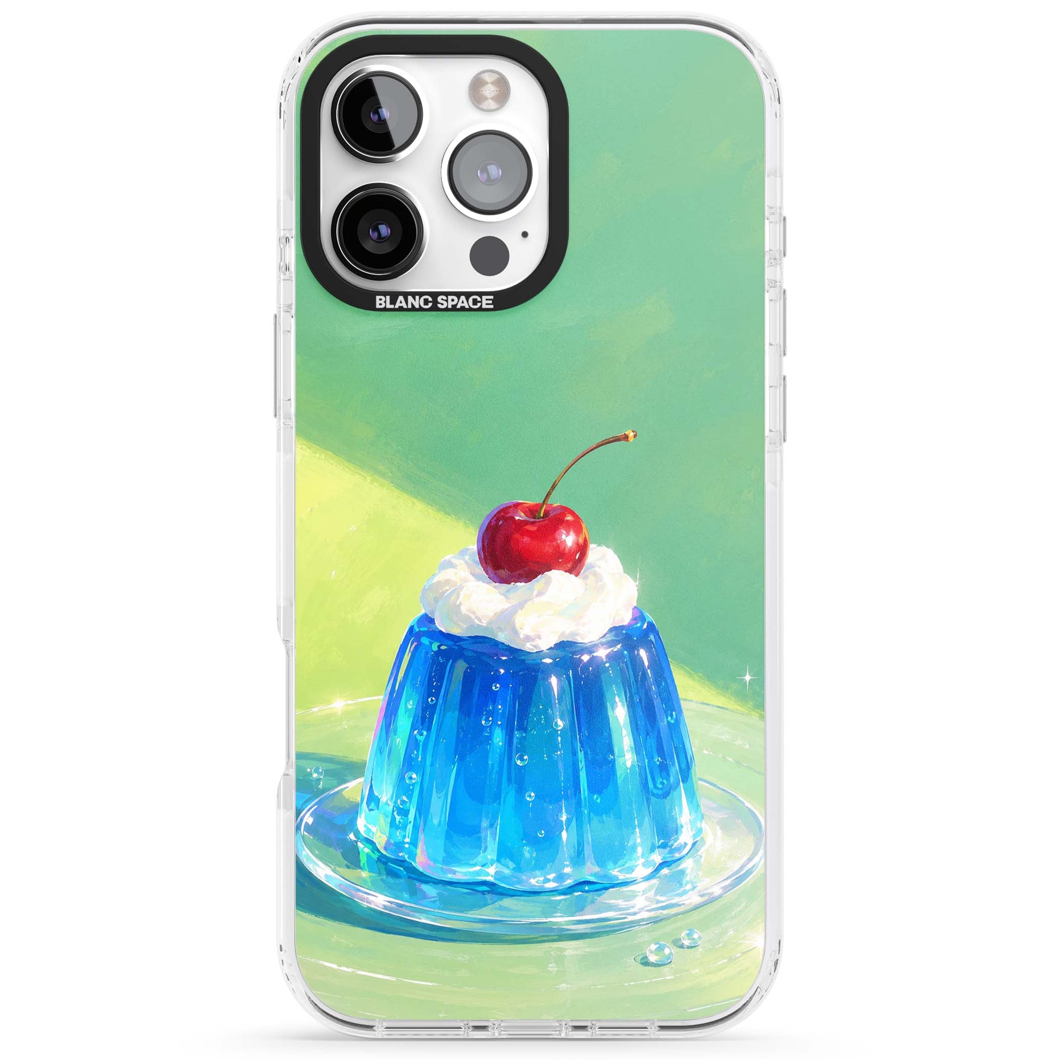 Cherry Jelly kawaii dessert iPhone case featuring blue jelly pudding, whipped cream and a red cherry | Clear Impact case for iPhone 16 Pro, iPhone 16 Pro Max
