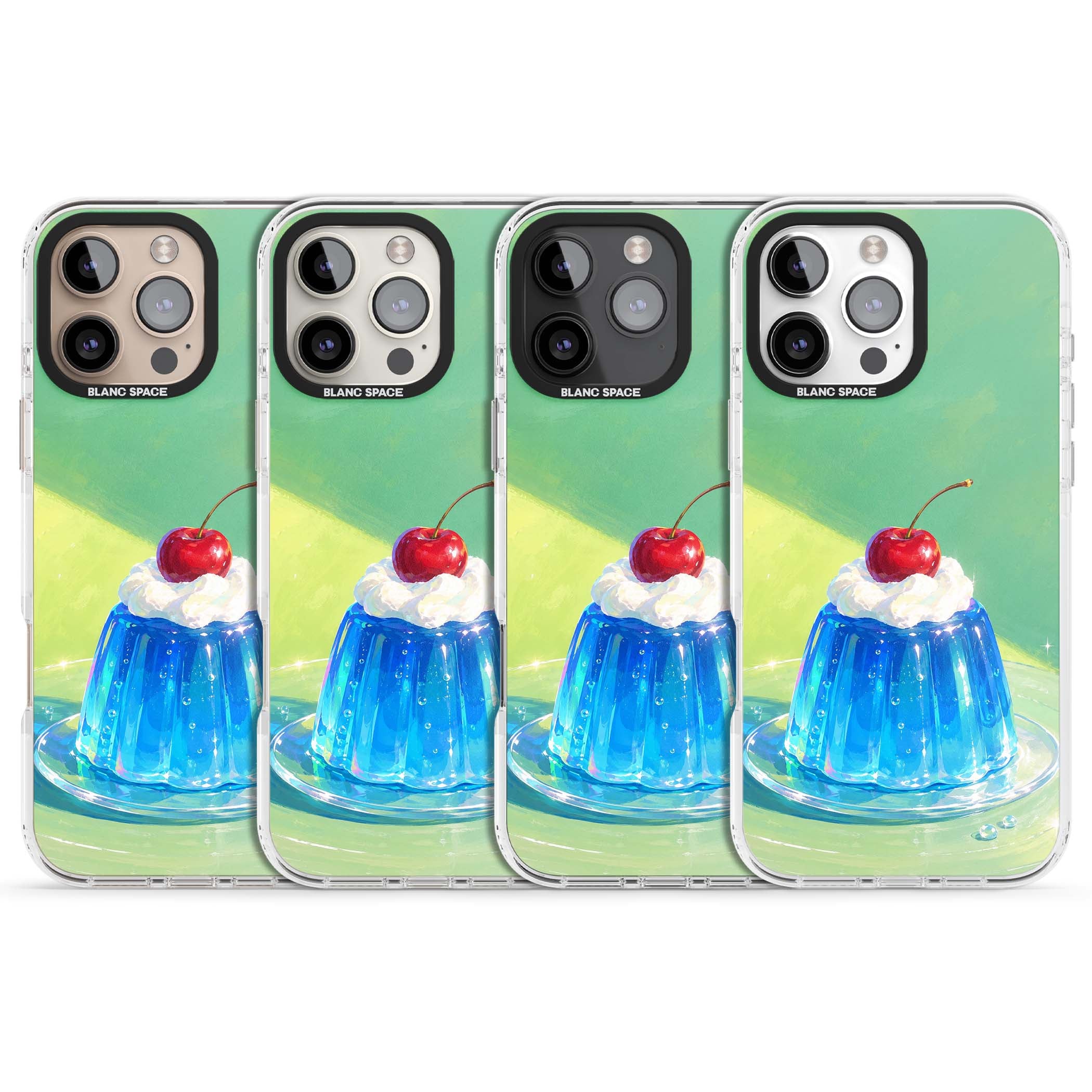 Cherry Jelly kawaii dessert iPhone case featuring blue jelly pudding, whipped cream and a red cherry | Clear Impact case for iPhone 16 Pro, iPhone 16 Pro Max