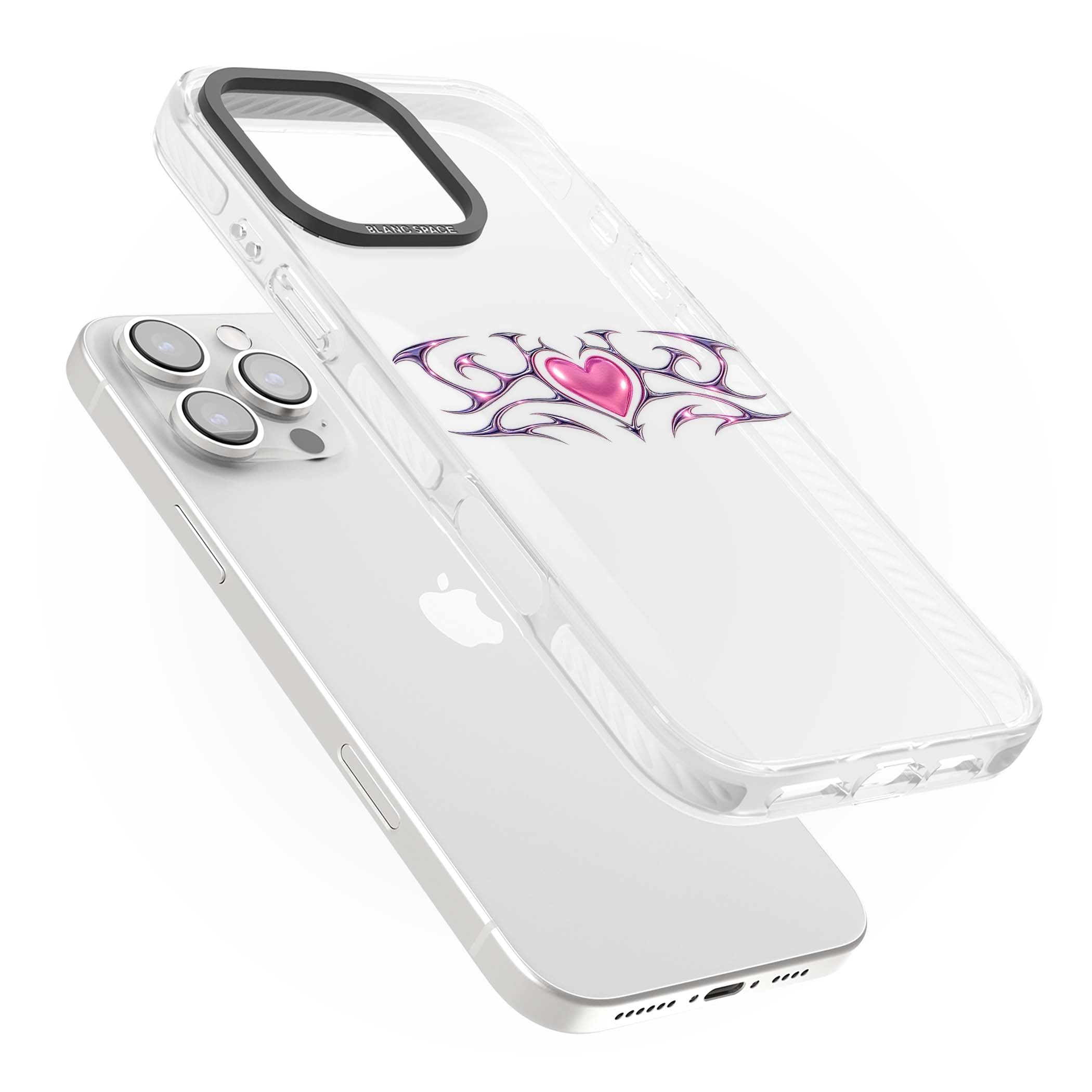 Pink Chrome Heart y2k iPhone case | Clear Impact case for iPhone 16 Pro, iPhone 16 Pro Max