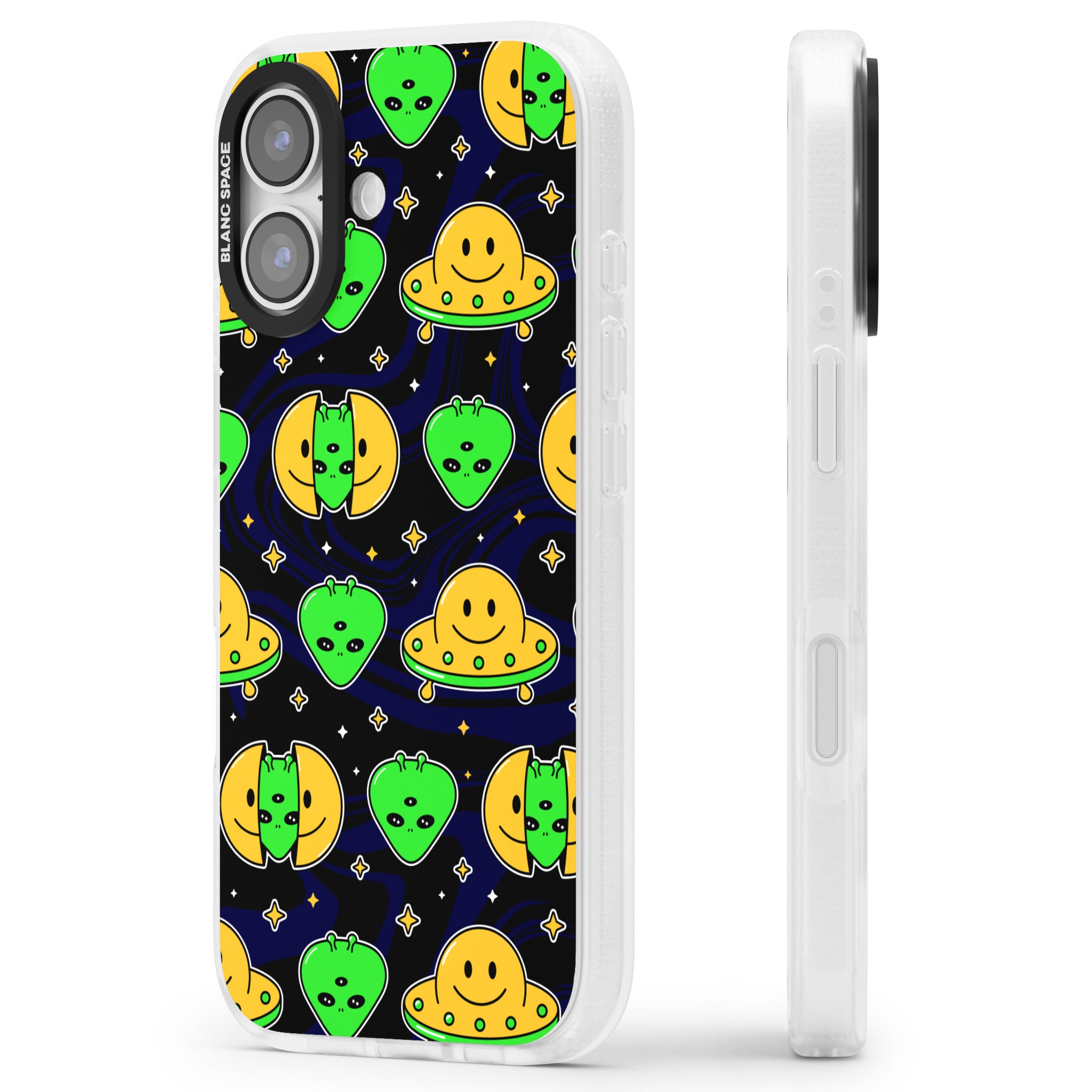 Alien Head Pattern iPhone 17 Impact Air Clear Phone Case Side Profile