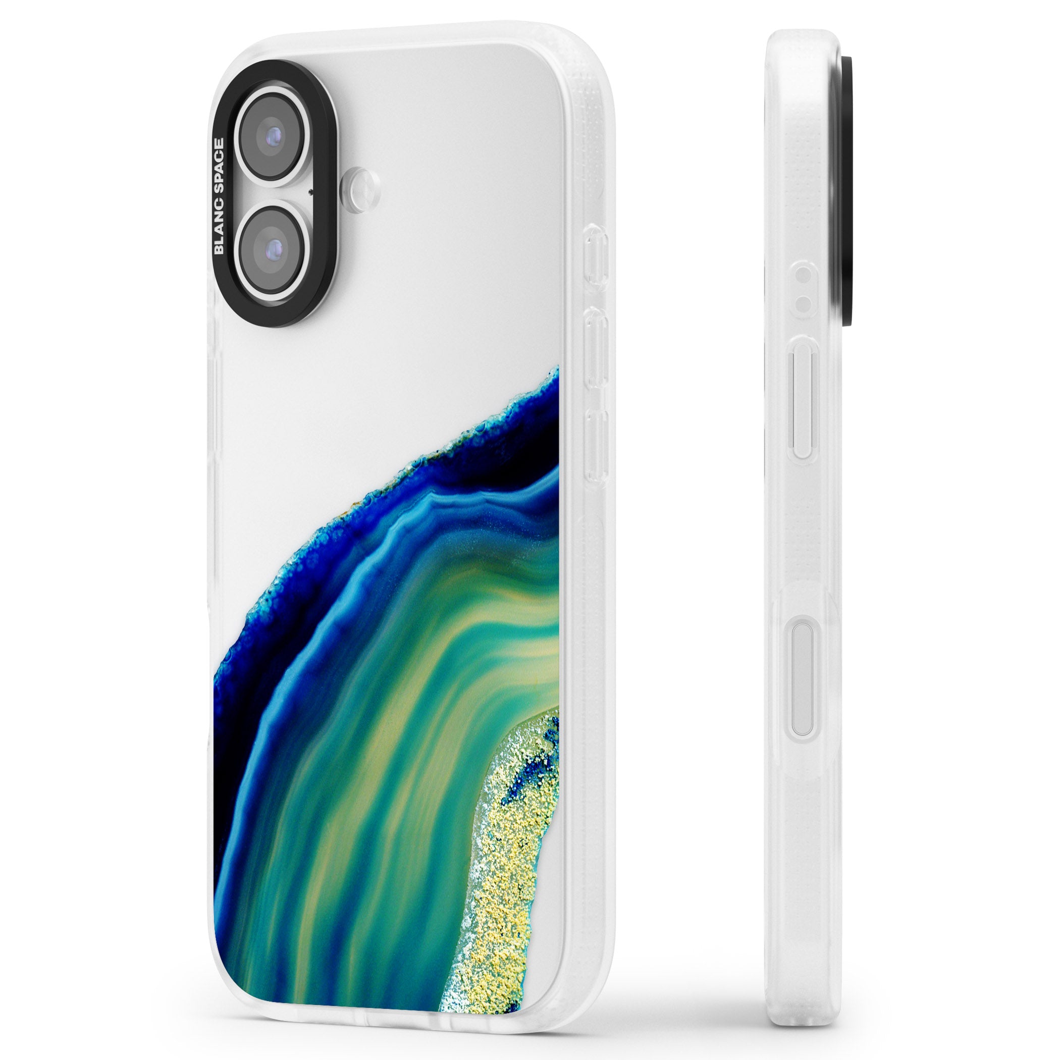 Green & Blue Emerald Geode iPhone 17 Impact Air Clear Phone Case Side Profile