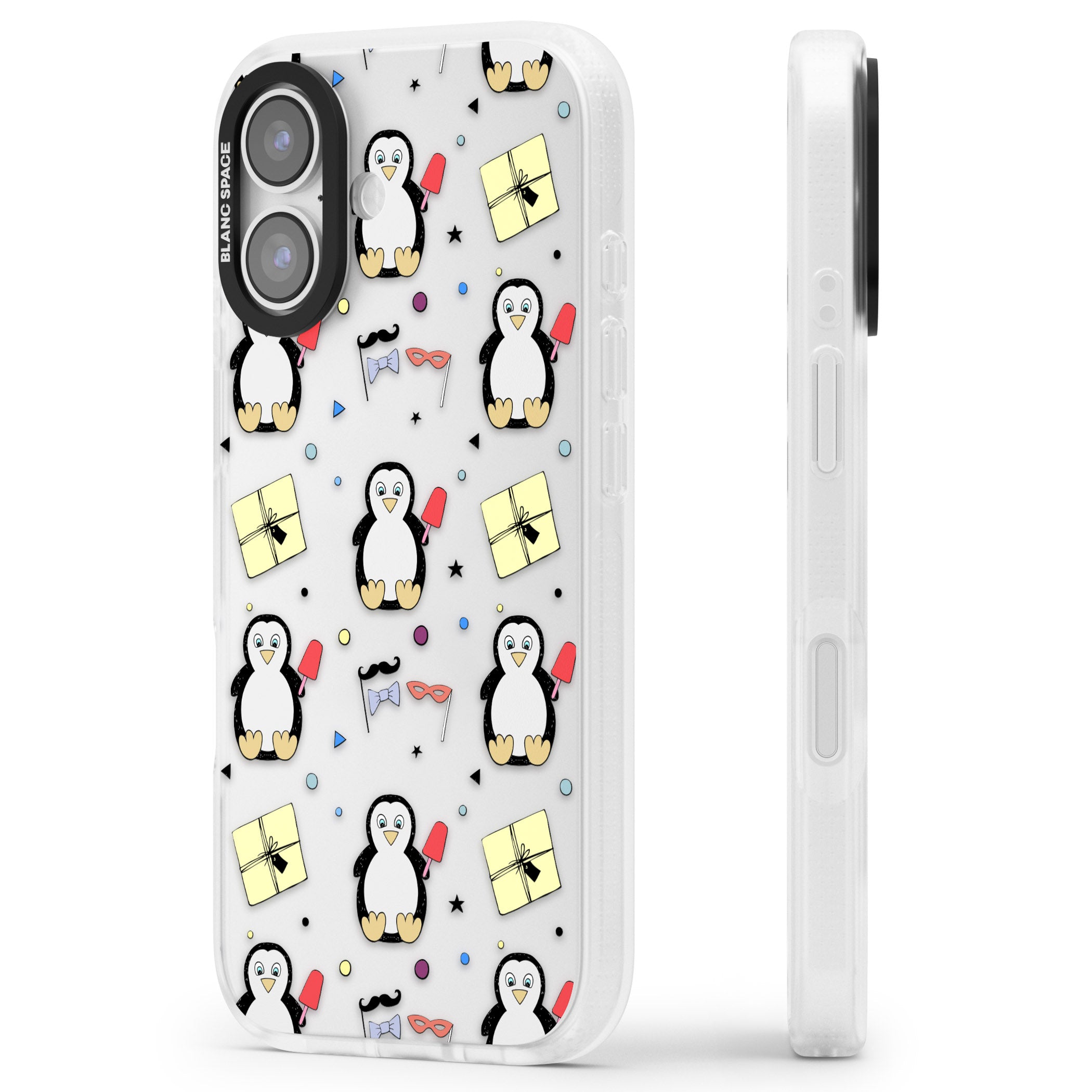 Cute Penguin Pattern Clear iPhone 17 Impact Air Clear Phone Case Side Profile