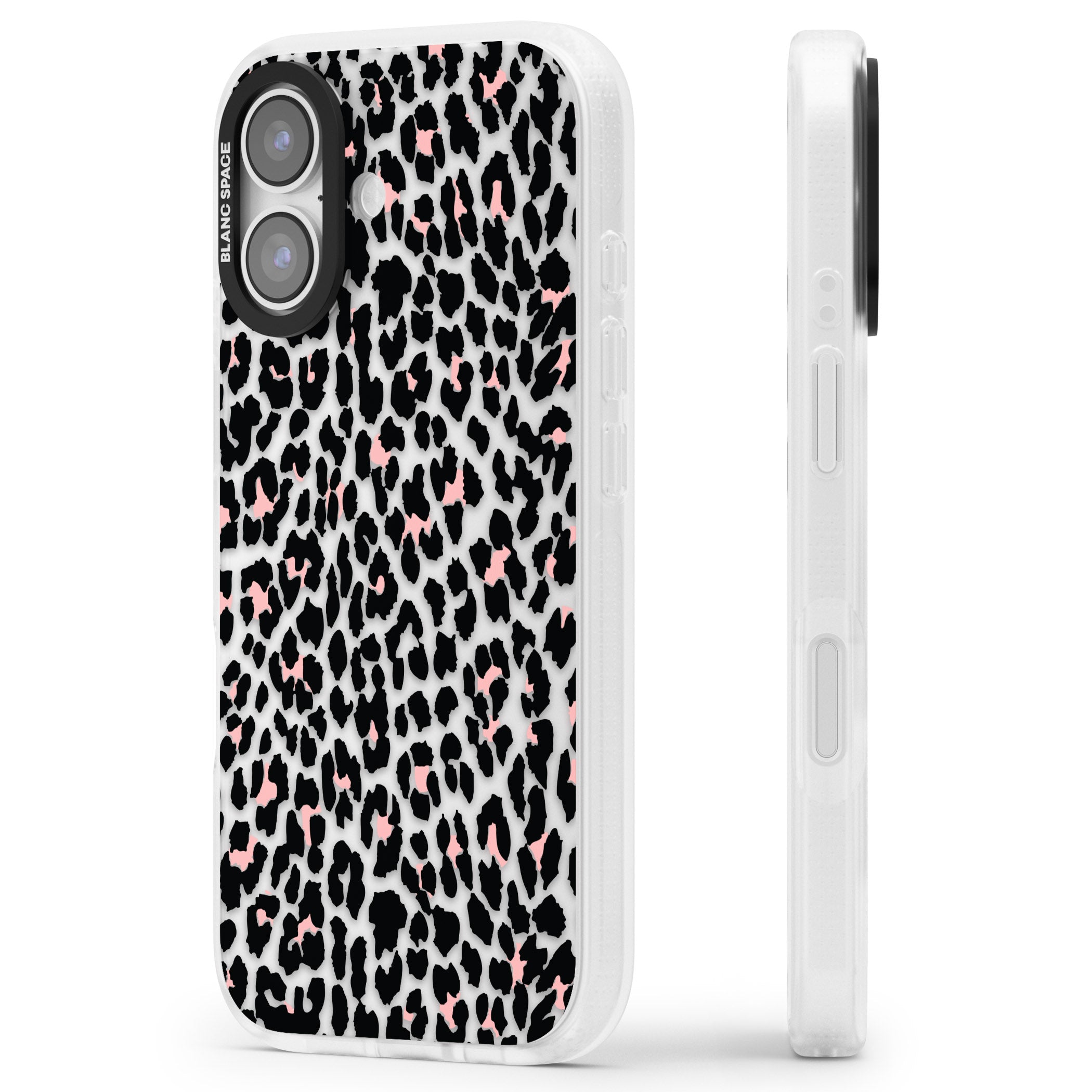 Pink Leopard Print iPhone 17 Impact Air Clear Phone Case Side Profile