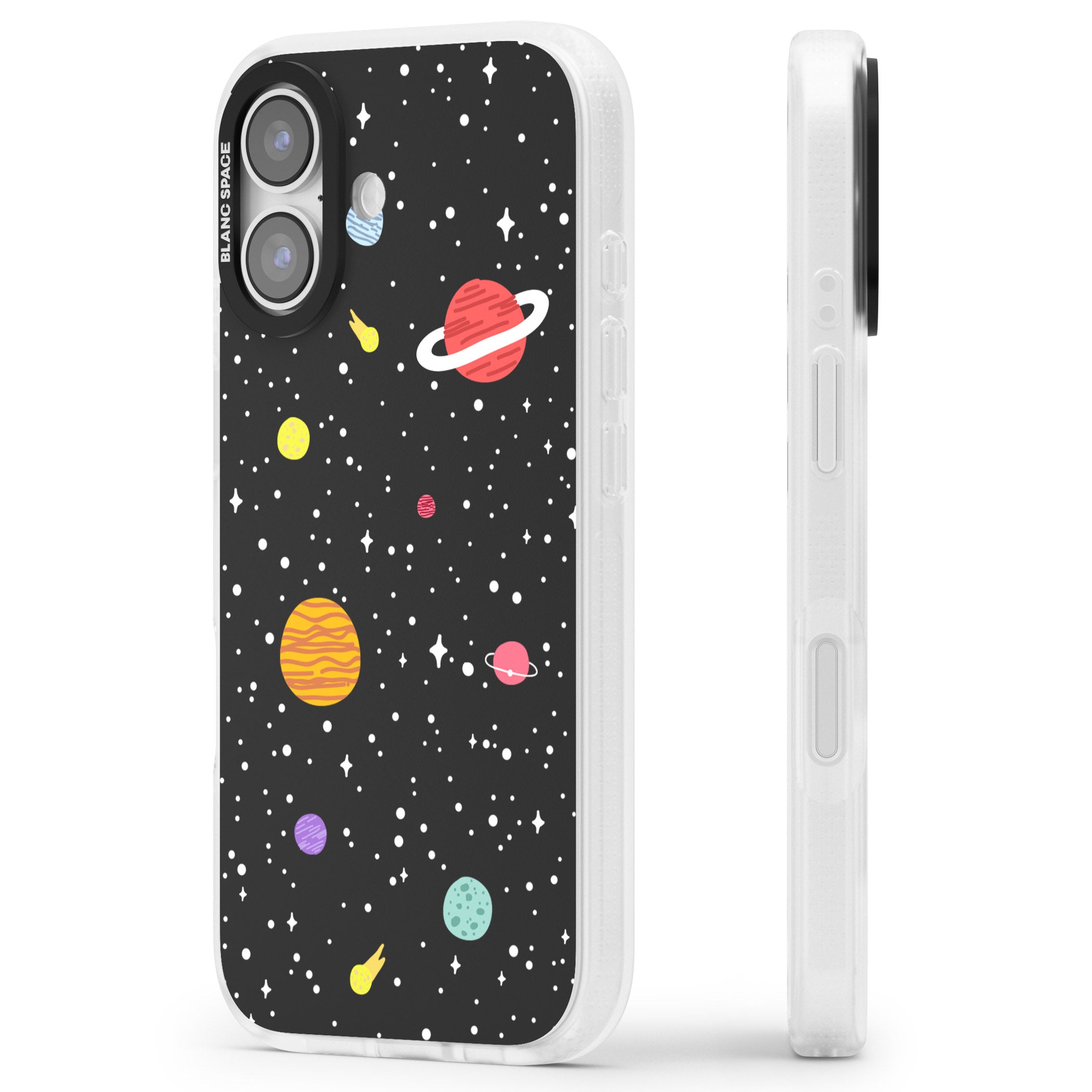 Cute Cartoon Planets iPhone 17 Impact Air Clear Phone Case Side Profile