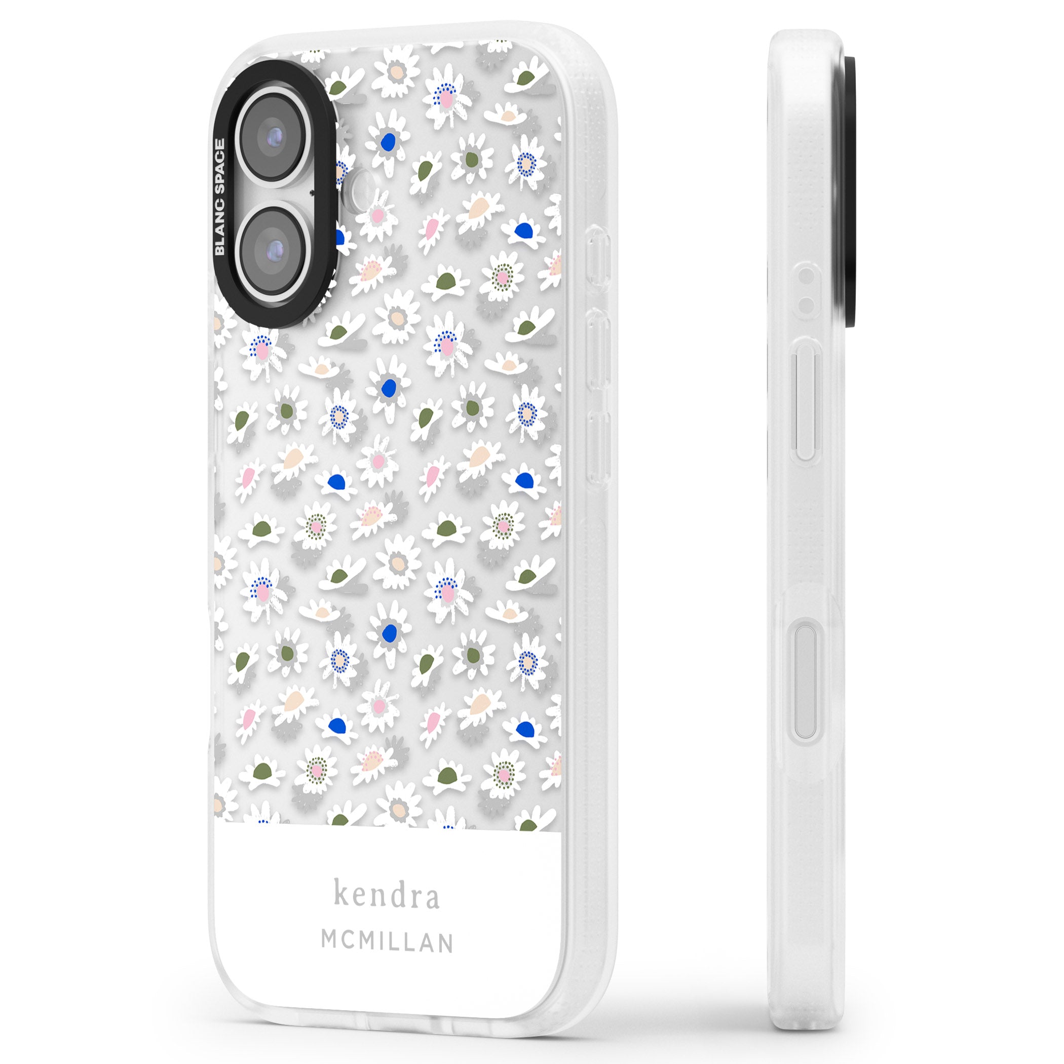 Personalised Grey & White Daisies iPhone 17 Impact Air Clear Phone Case Side Profile