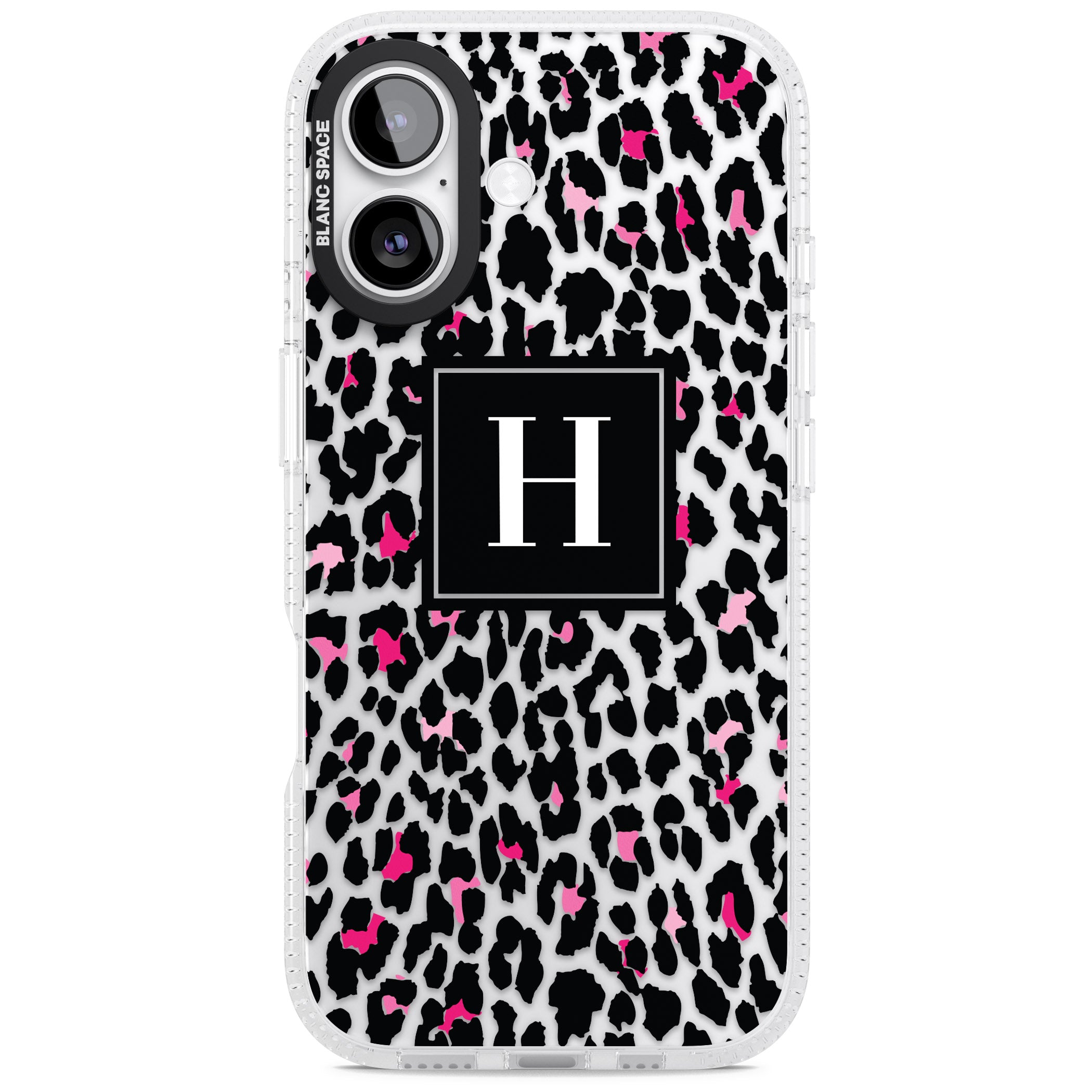 Personalised Clear Pink Leopard Monogram iPhone 17 Impact Air Clear Phone Case