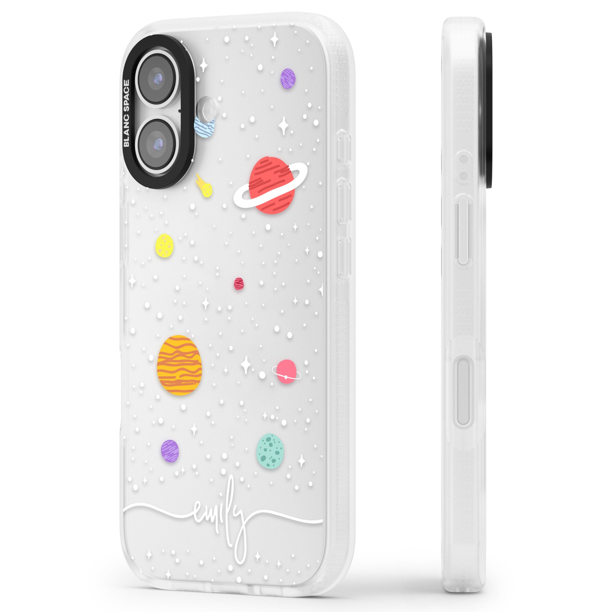 Personalised Cute Cartoon Planet (Clear) iPhone 17 Impact Air Clear Phone Case Side Profile