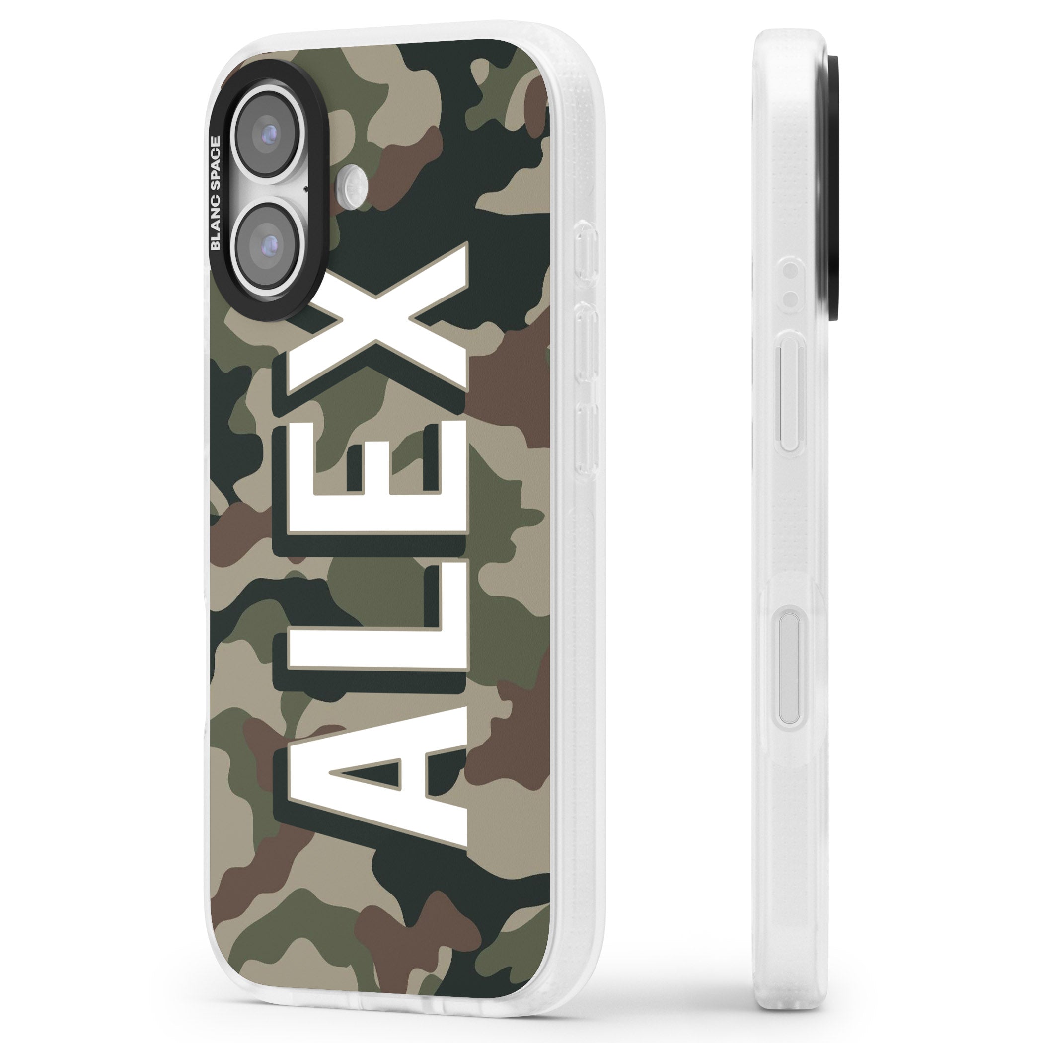 Personalised Classic Green Camo iPhone 17 Impact Air Clear Phone Case Side Profile