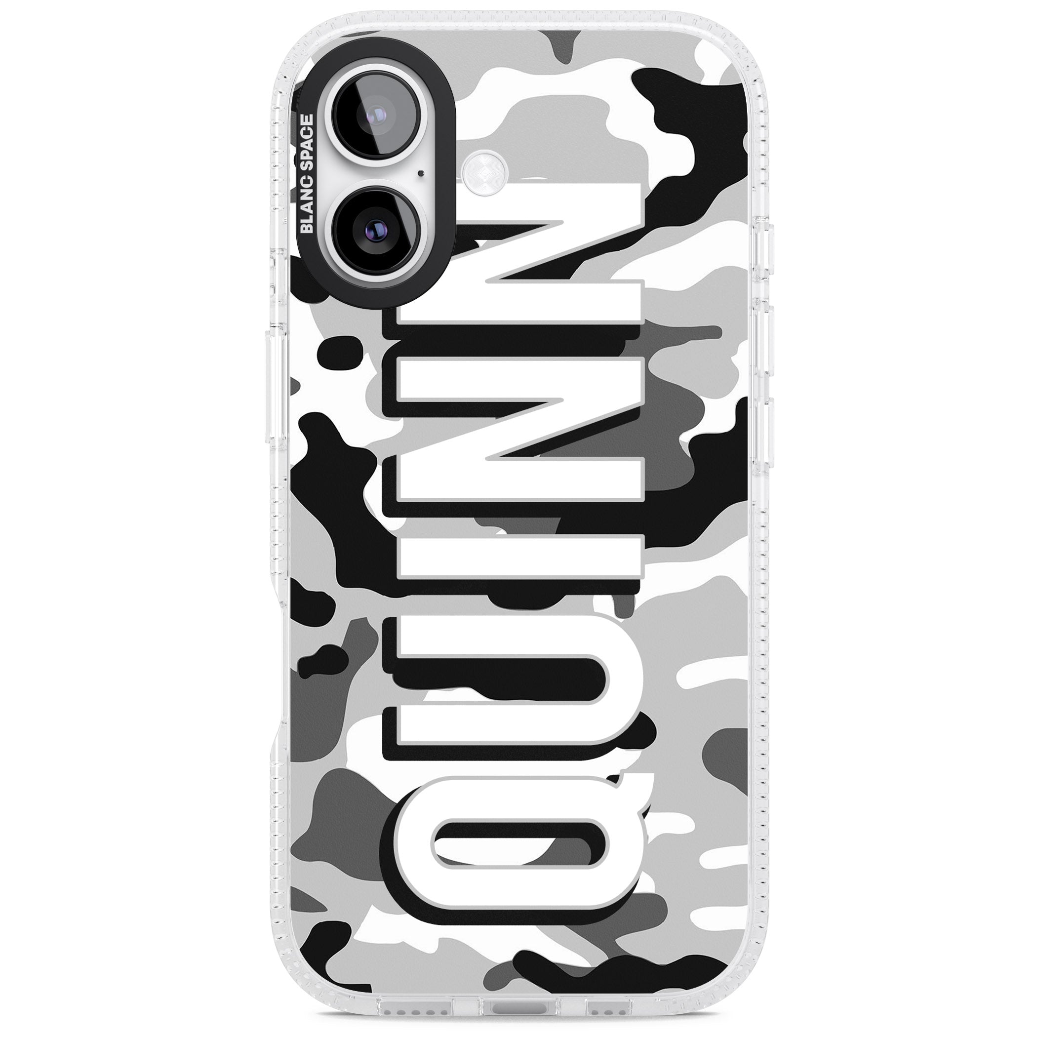 Personalised Greyscale Camo iPhone 17 Impact Air Clear Phone Case