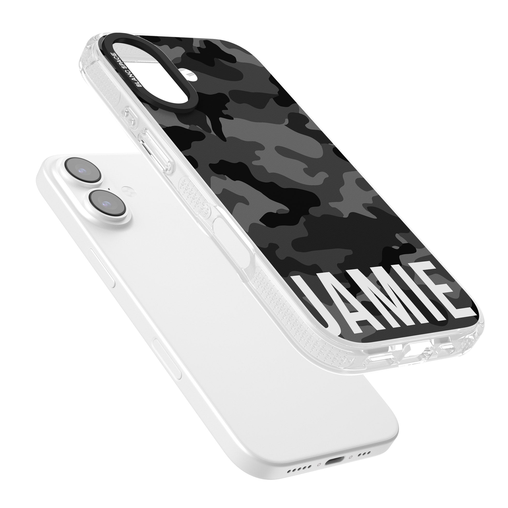 Personalised Black Camo Name Horizontal iPhone 17 Impact Air Clear Phone Case Colours