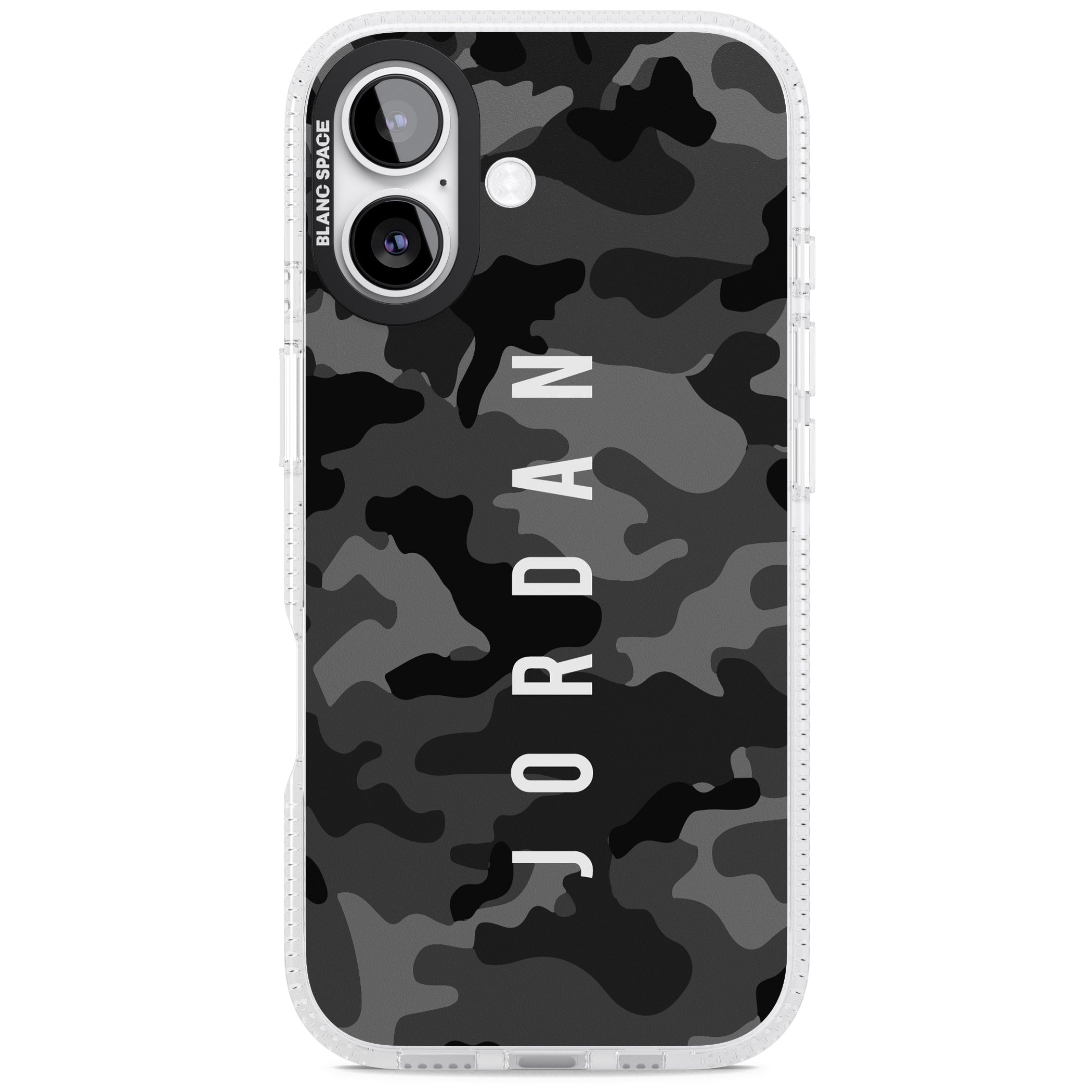 Personalised Black Camouflage Name iPhone 17 Impact Air Clear Phone Case