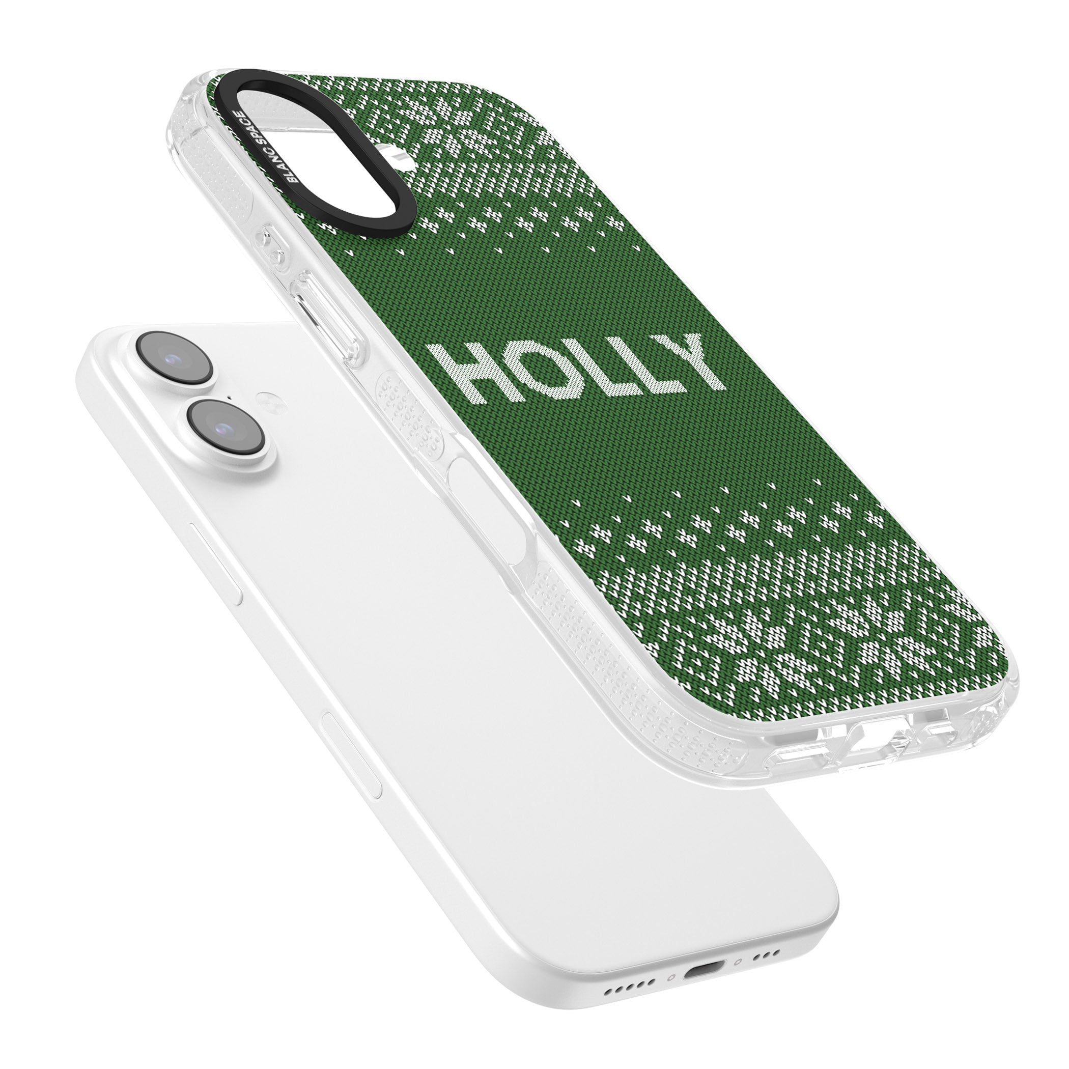 Personalised Green Christmas Knit iPhone 17 Impact Air Clear Phone Case Colours