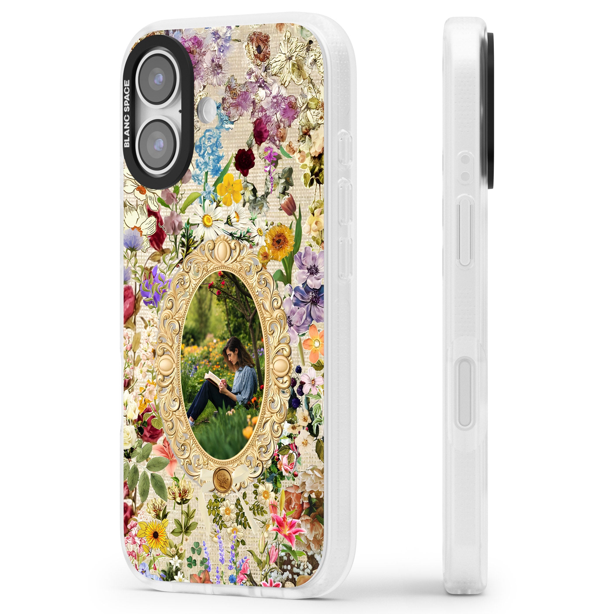 Personalised Vintage Wildflower Frame iPhone 17 Impact Air Clear Phone Case Side Profile
