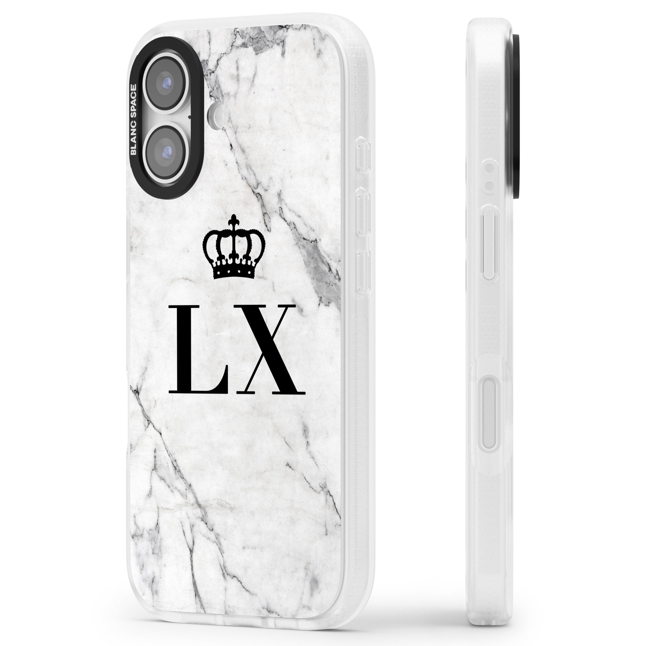 Personalised Initial Crown Marble iPhone 17 Impact Air Clear Phone Case Side Profile