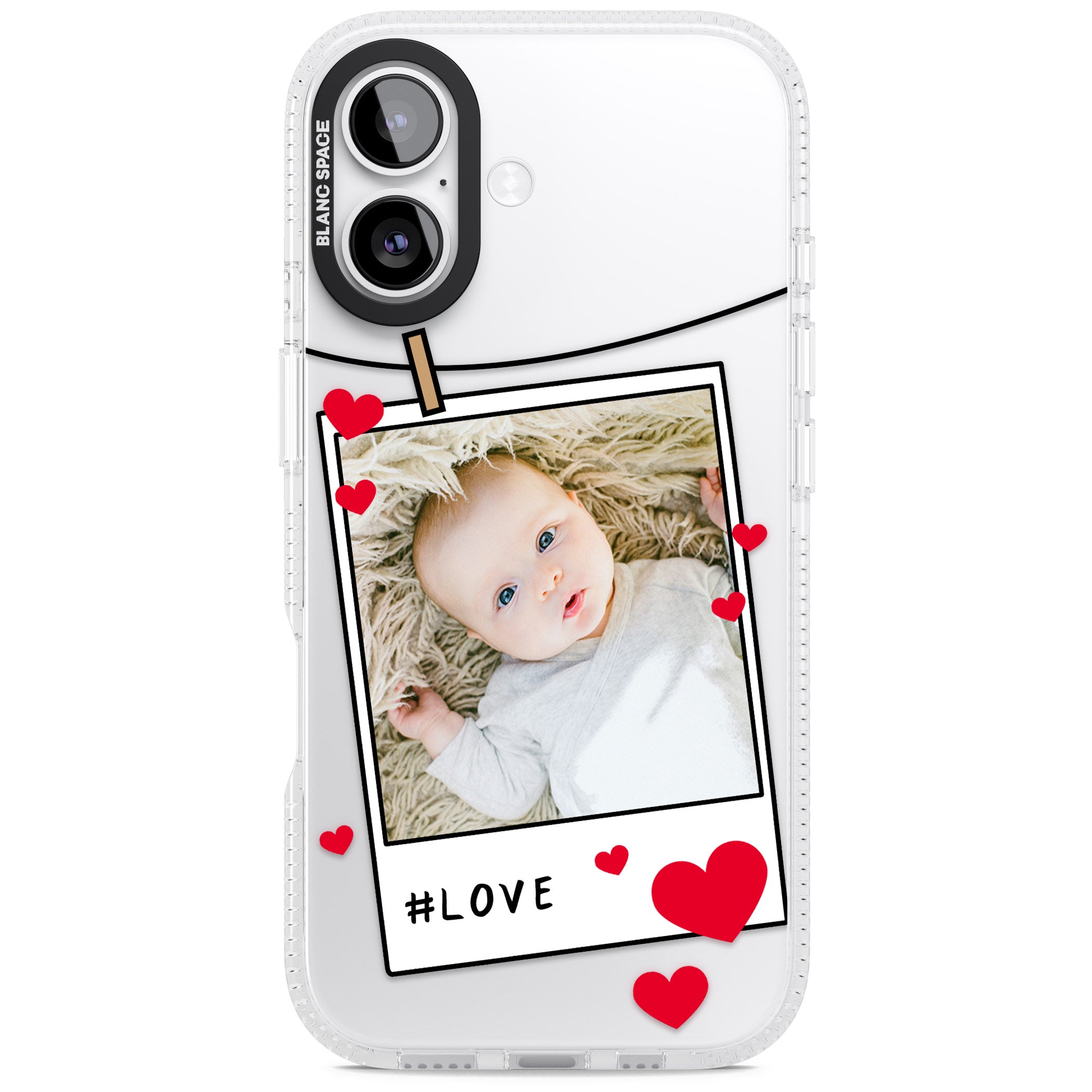 Personalised Paperclip & Hearts Instant Camera Photo iPhone 17 Impact Air Clear Phone Case