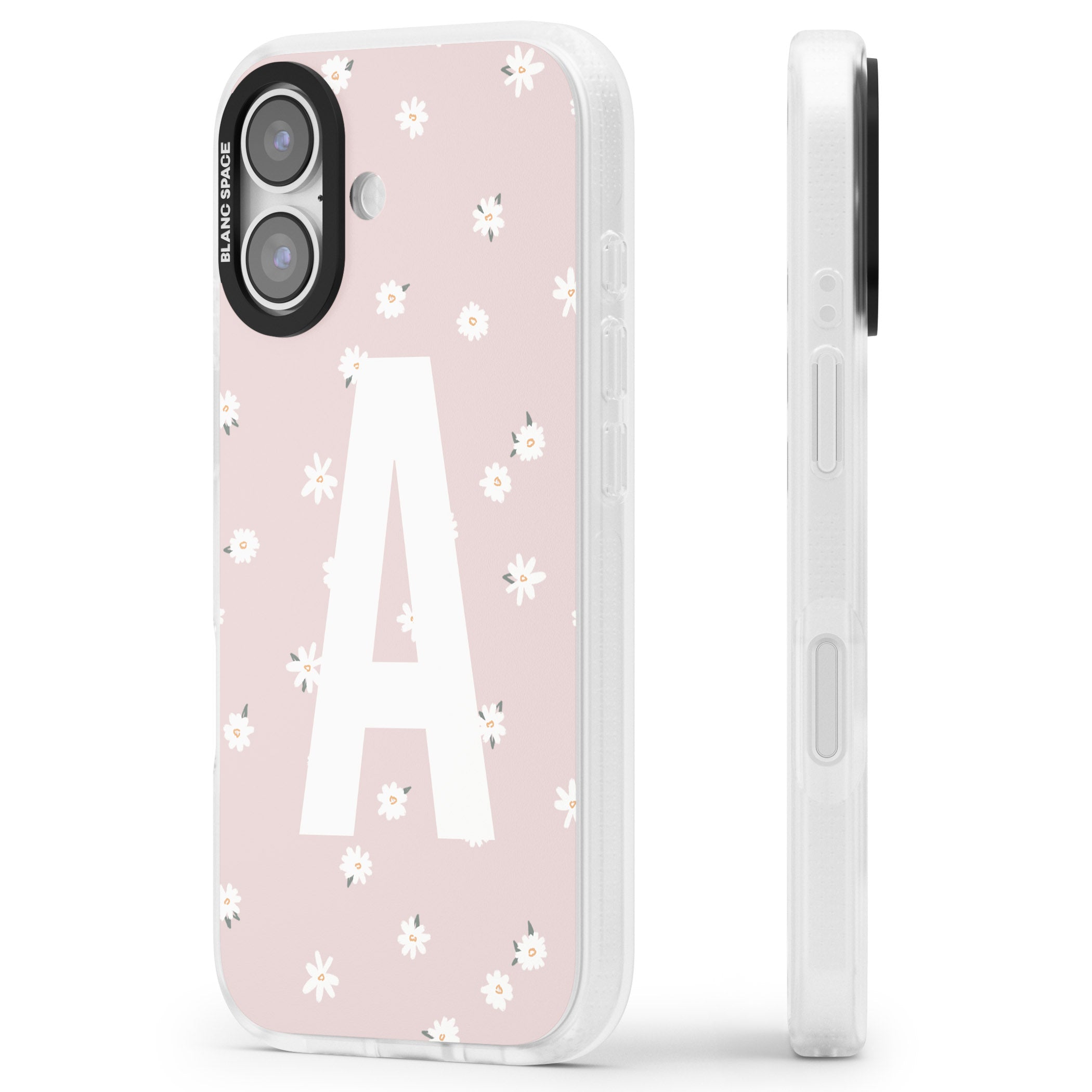 Personalised Pink Daisy Initial iPhone 17 Impact Air Clear Phone Case Side Profile
