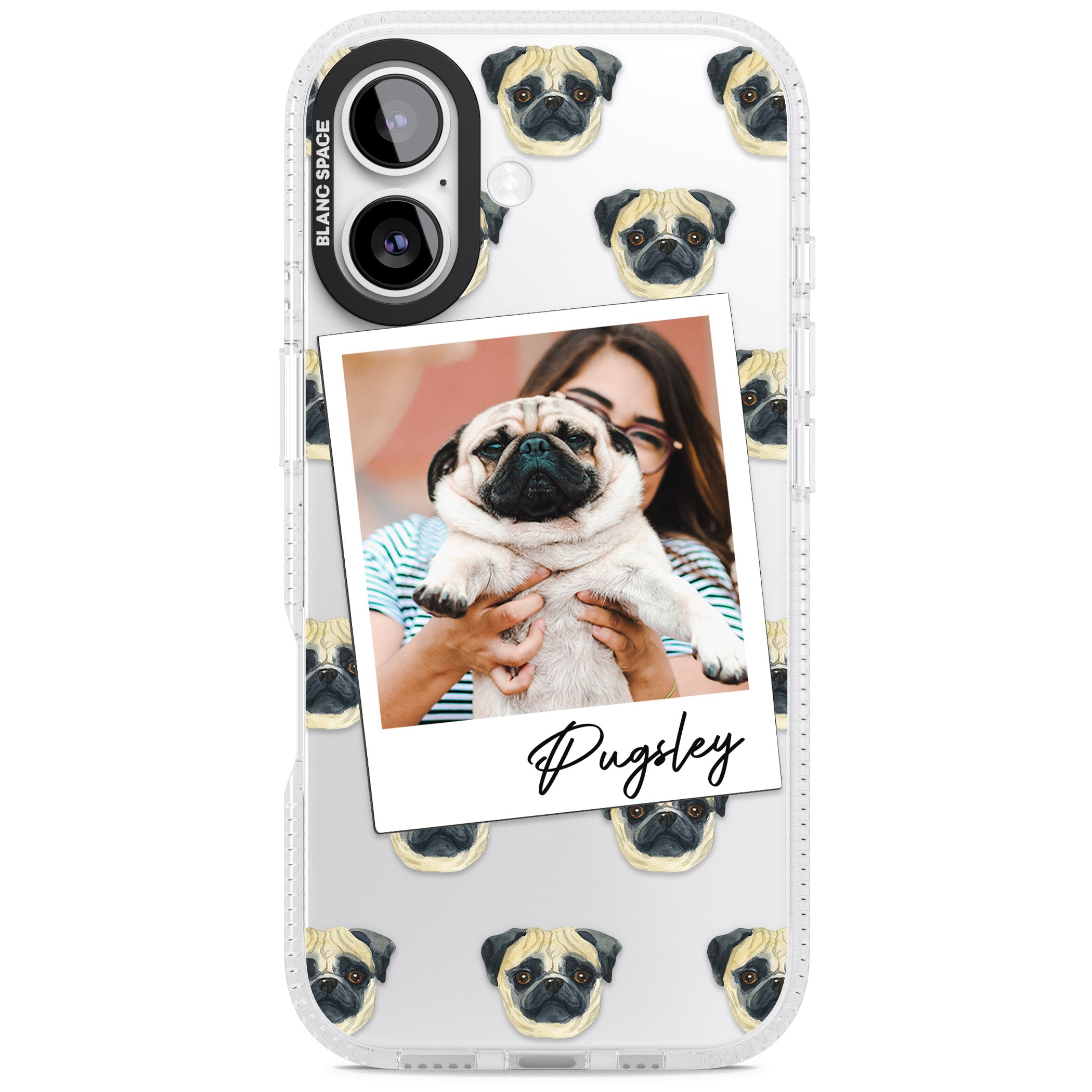 Personalised Pug Instant Camera Photo iPhone 17 Impact Air Clear Phone Case