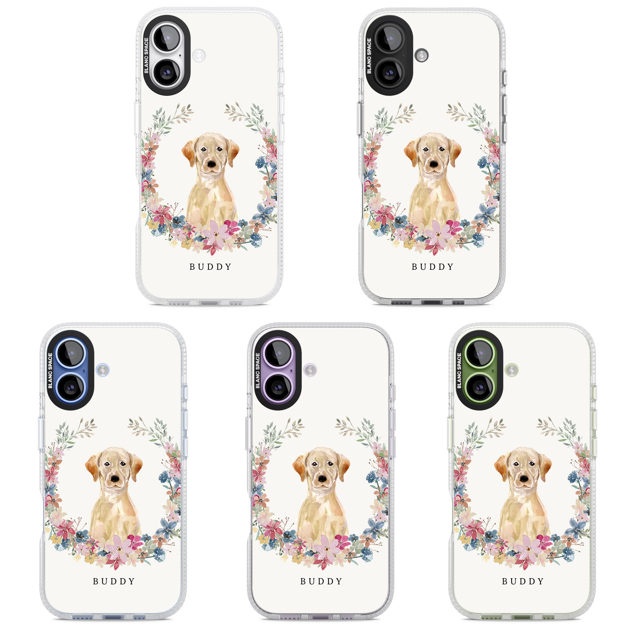 Personalised Yellow Labrador Retriever Floral Portrait iPhone 17 Impact Air Clear Phone Case APT Impact Protection