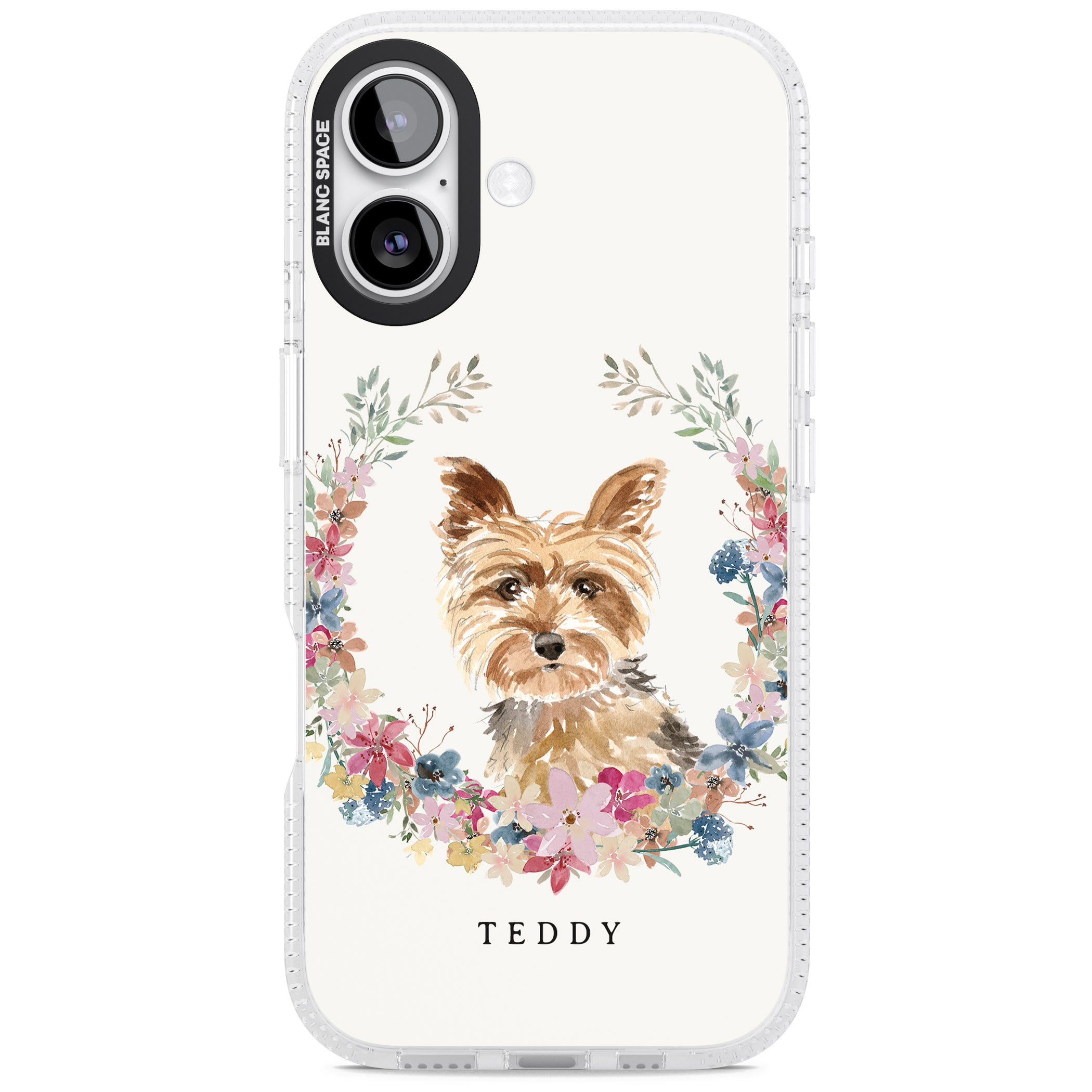 Personalised Yorkshire Terrier Floral Portrait iPhone 17 Impact Air Clear Phone Case