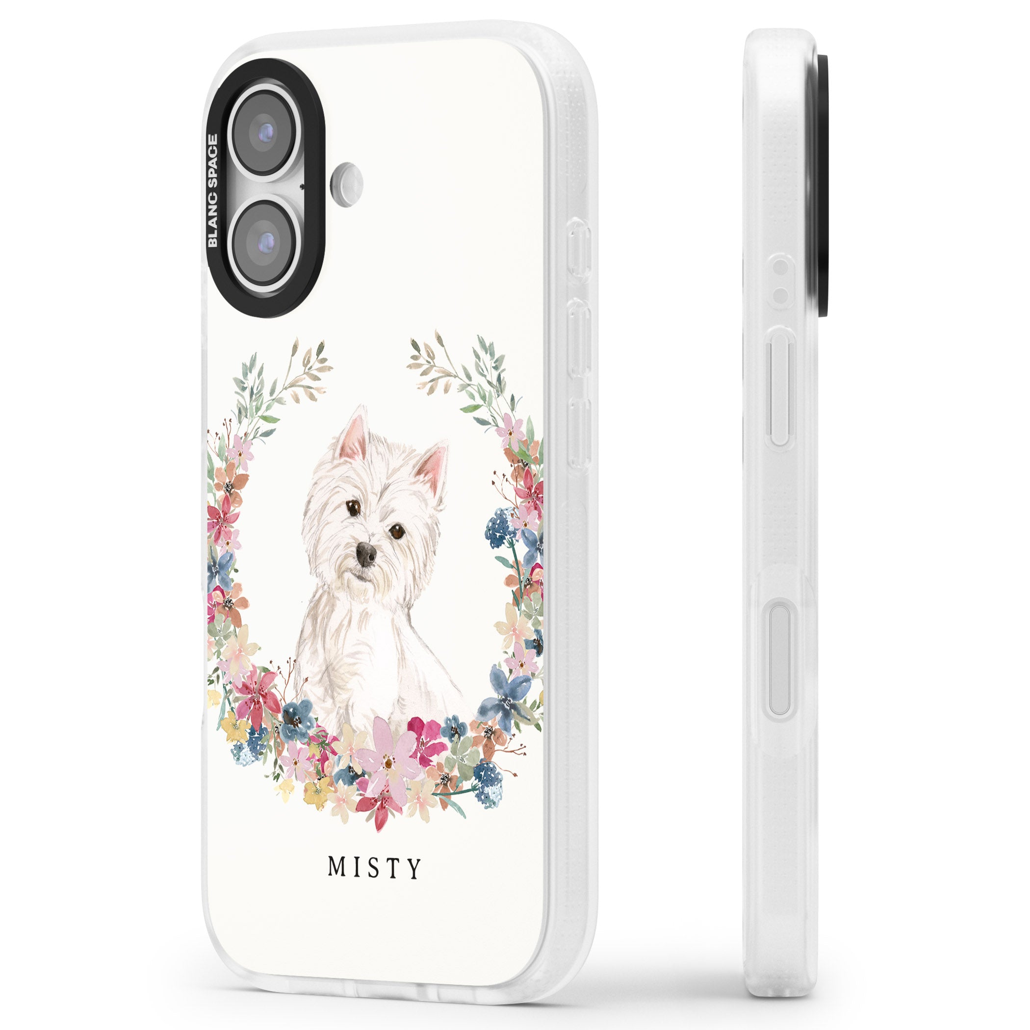 Personalised Westie Floral Portrait iPhone 17 Impact Air Clear Phone Case Side Profile