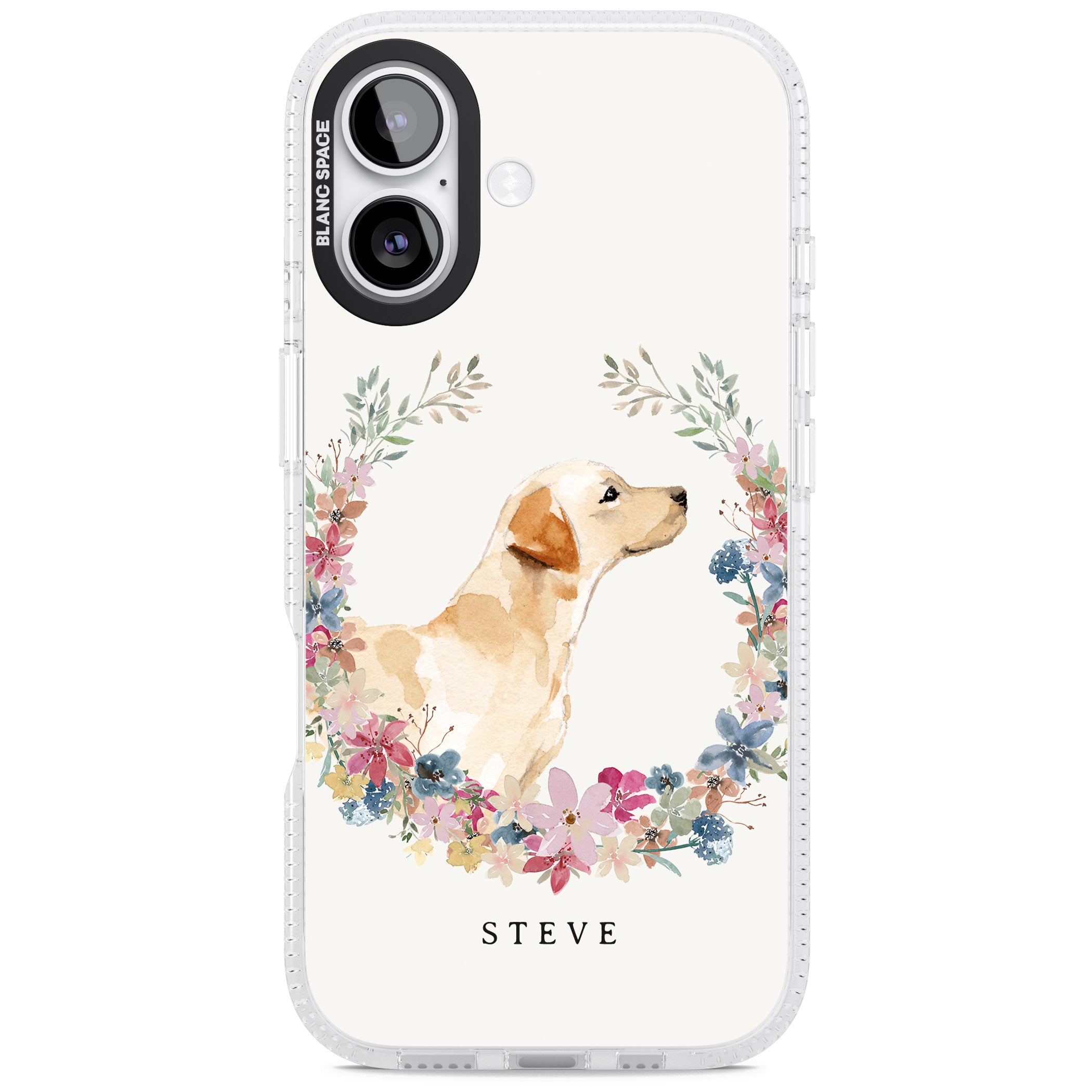 Personalised Yellow Labrador Floral Portrait iPhone 17 Impact Air Clear Phone Case