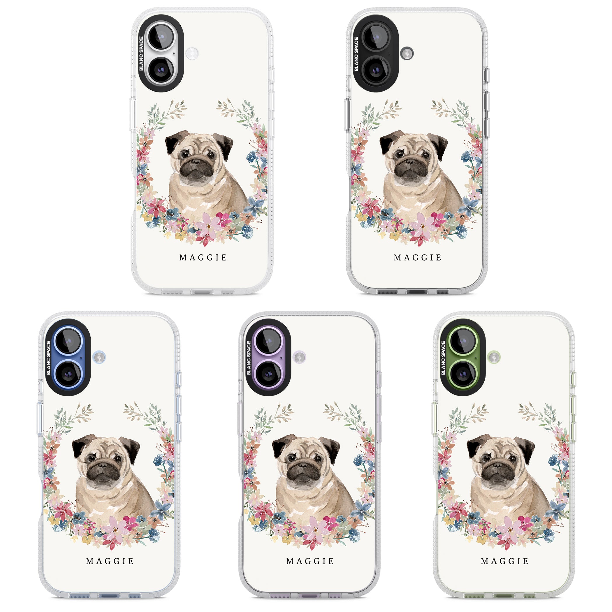 Personalised Pug Floral Portrait iPhone 17 Impact Air Clear Phone Case APT Impact Protection