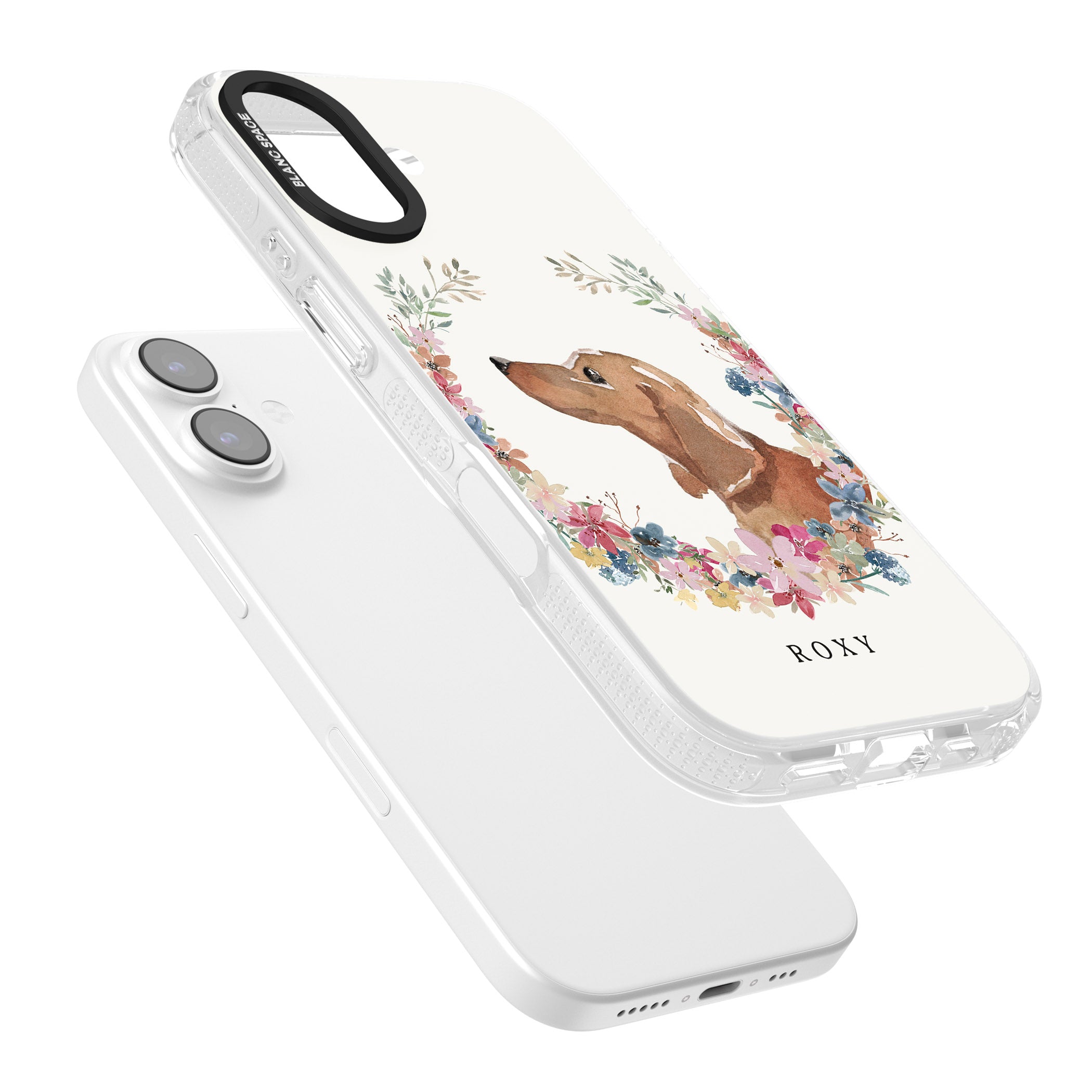 Personalised Tan Dachshund Floral Portrait iPhone 17 Impact Air Clear Phone Case Colours