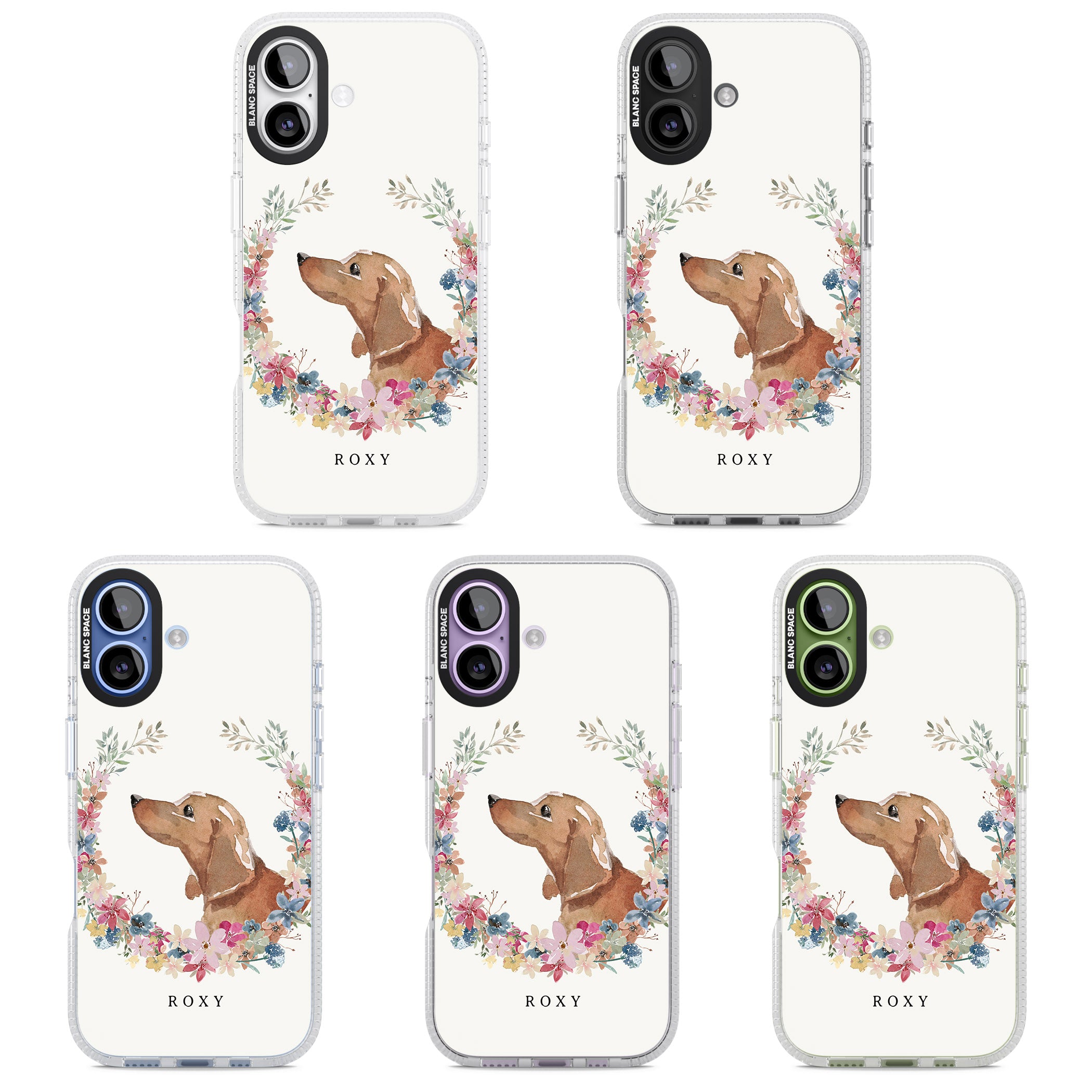 Personalised Tan Dachshund Floral Portrait iPhone 17 Impact Air Clear Phone Case APT Impact Protection