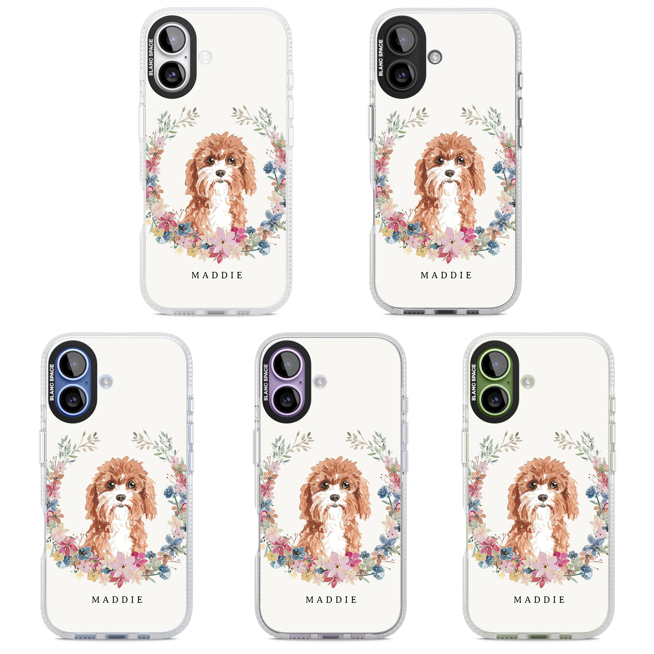 Personalised Cavapoo Floral Portrait iPhone 17 Impact Air Clear Phone Case APT Impact Protection