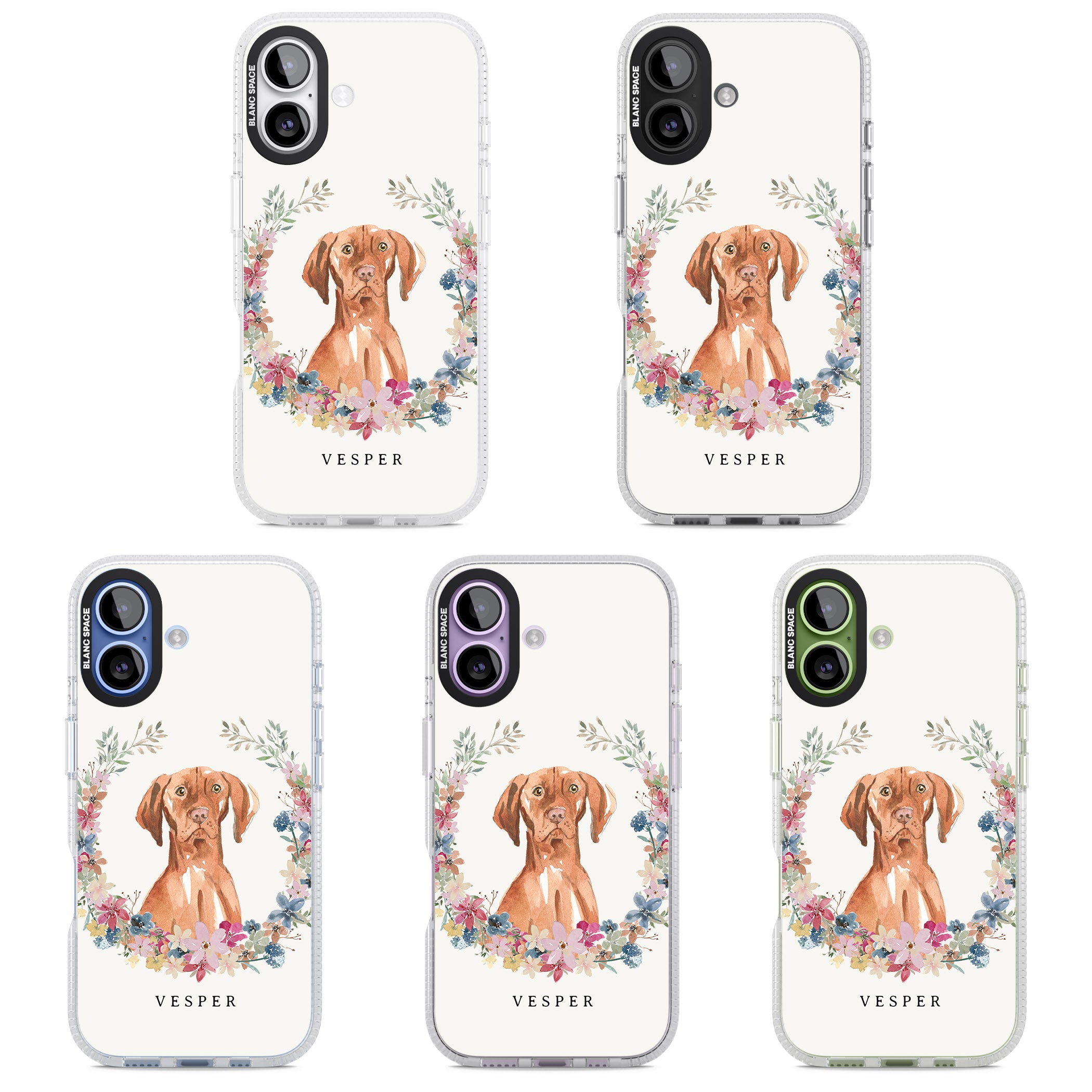 Personalised Hungarian Vizsla Floral Portrait iPhone 17 Impact Air Clear Phone Case APT Impact Protection