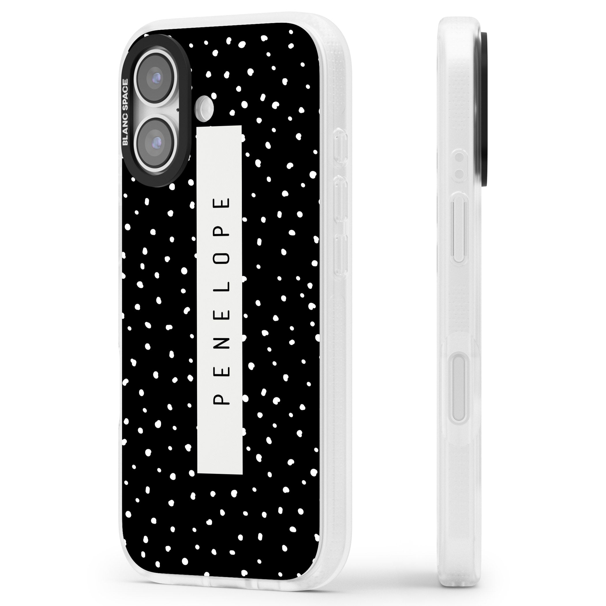Personalised Black Dots iPhone 17 Impact Air Clear Phone Case Side Profile