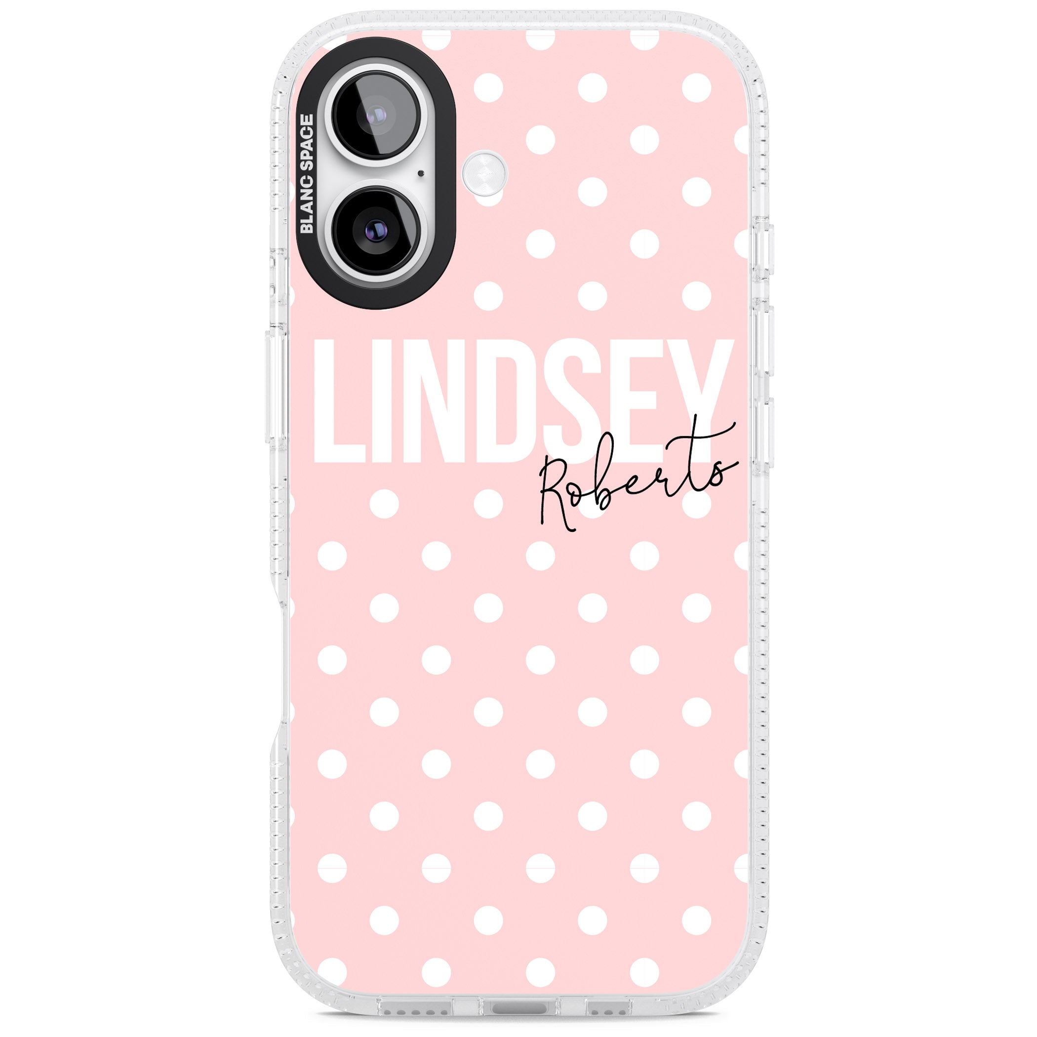 Personalised Pink Polka iPhone 17 Impact Air Clear Phone Case