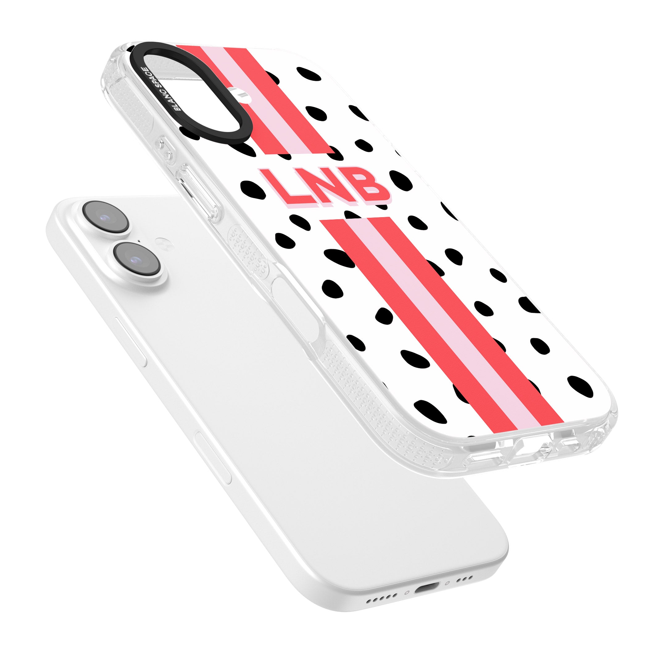 Personalised Polka & Pink Stripe iPhone 17 Impact Air Clear Phone Case Colours