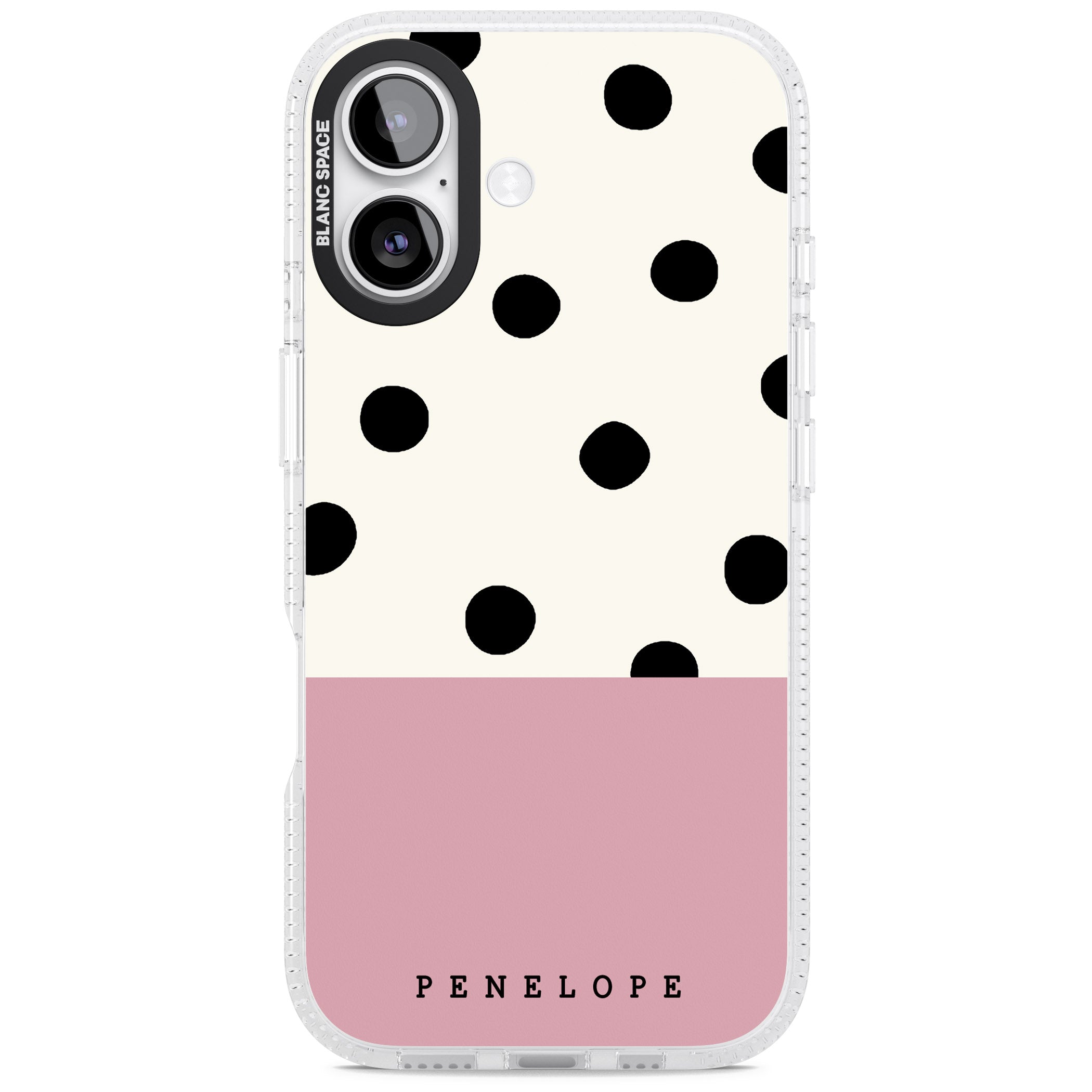 Personalised Pink Border Polka Dot iPhone 17 Impact Air Clear Phone Case