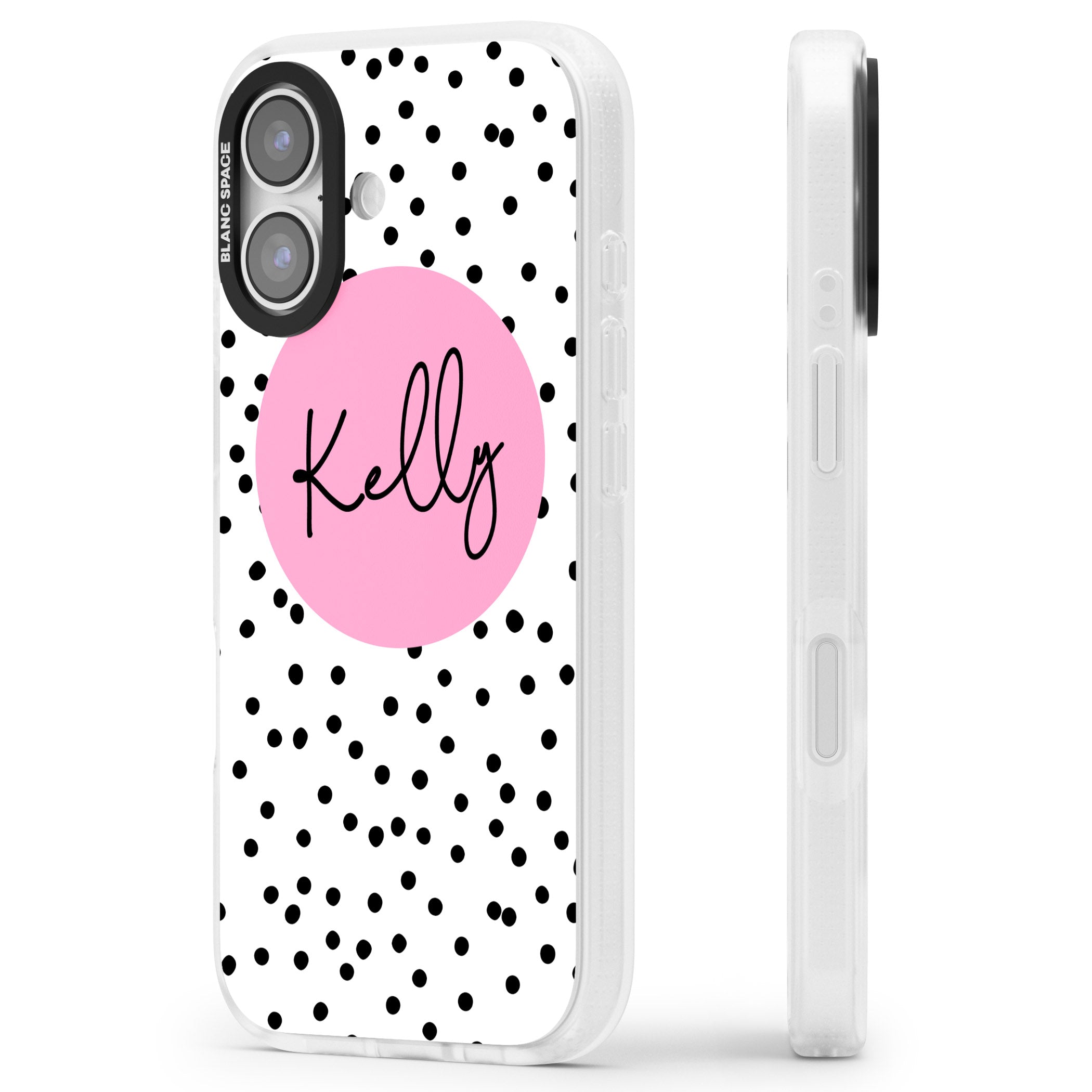 Personalised Pink Circle & Dots iPhone 17 Impact Air Clear Phone Case Side Profile