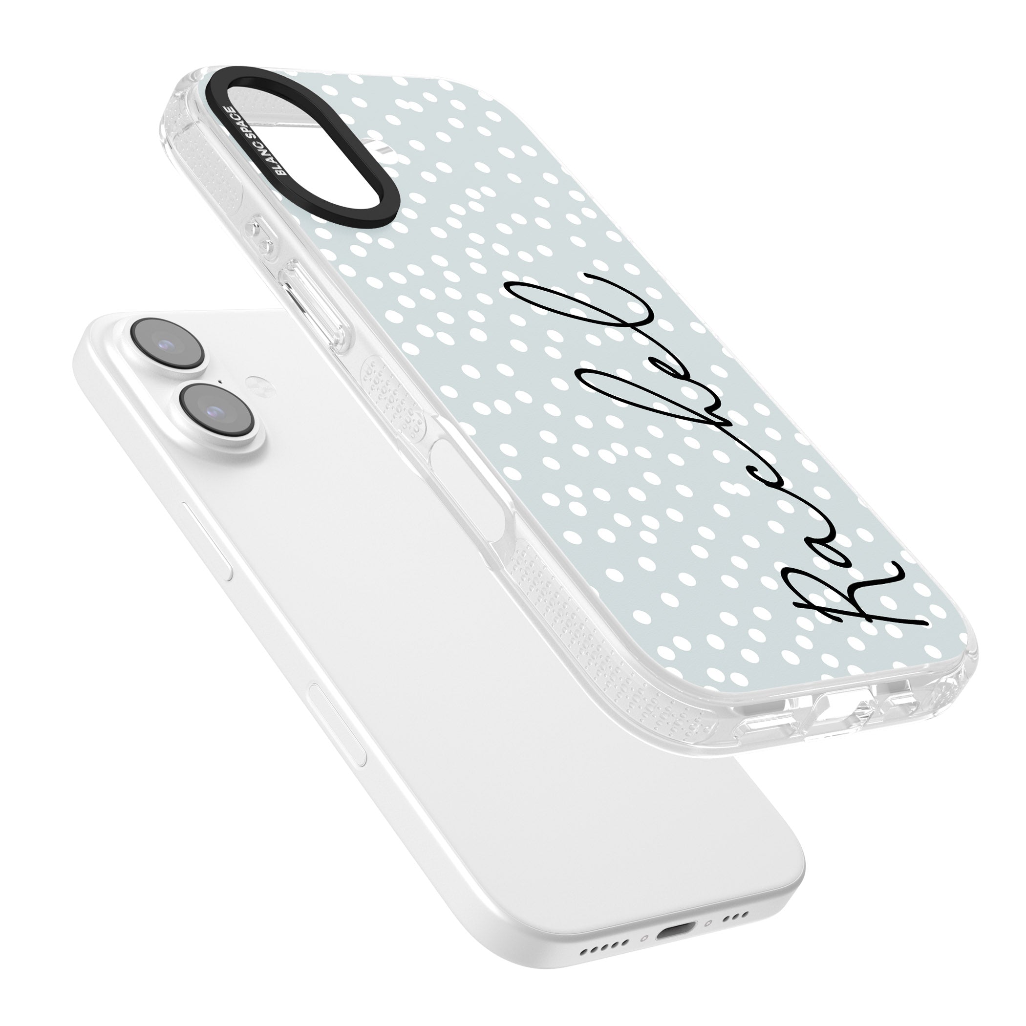 Personalised Vertical Cursive & Dots iPhone 17 Impact Air Clear Phone Case Colours