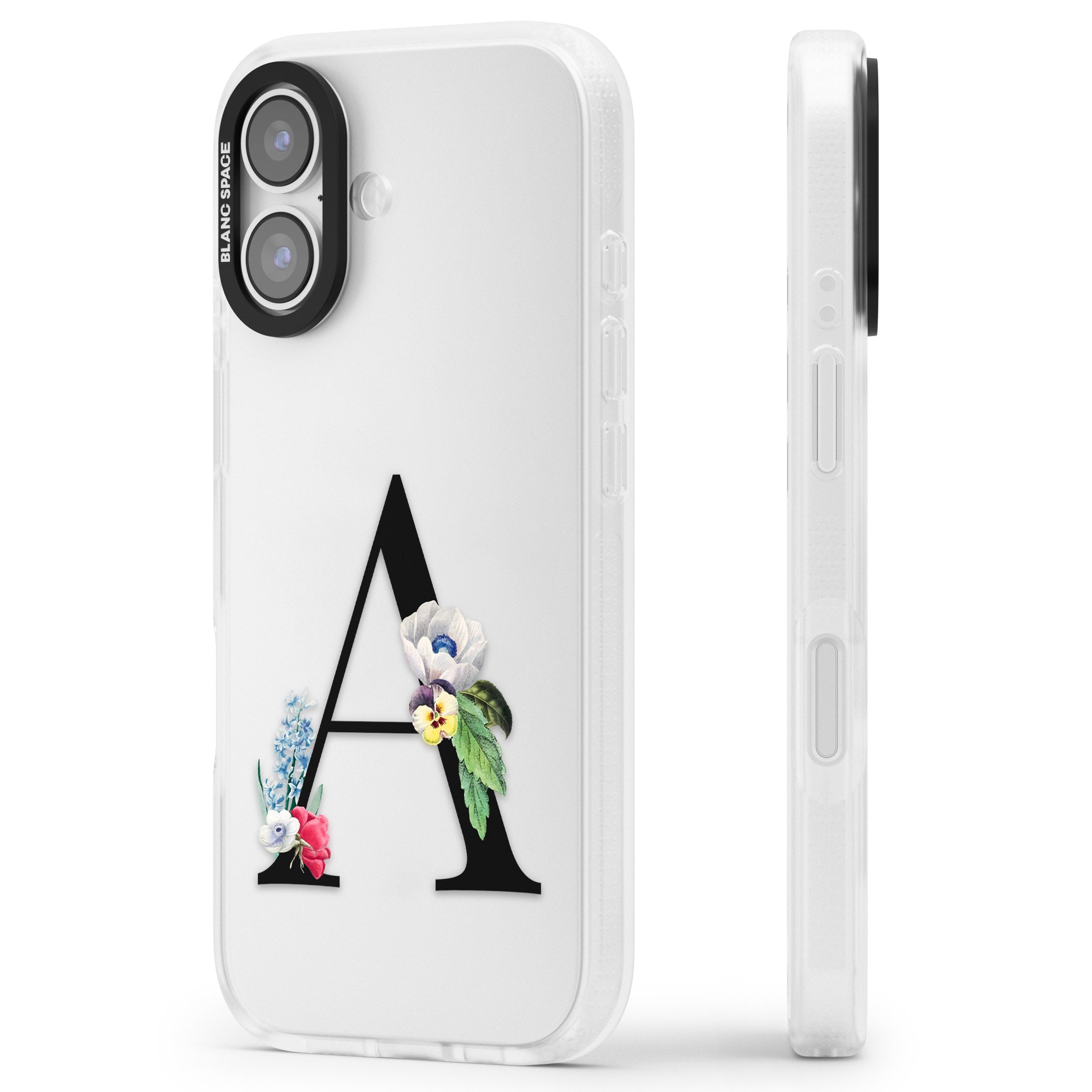 Personalised Floral Initial iPhone 17 Impact Air Clear Phone Case Side Profile