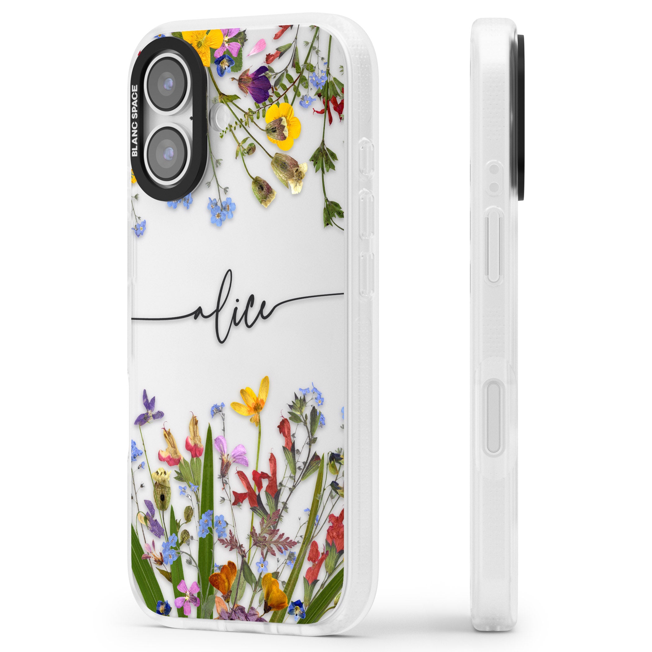 Personalised Wildflower Floral iPhone 17 Impact Air Clear Phone Case Side Profile