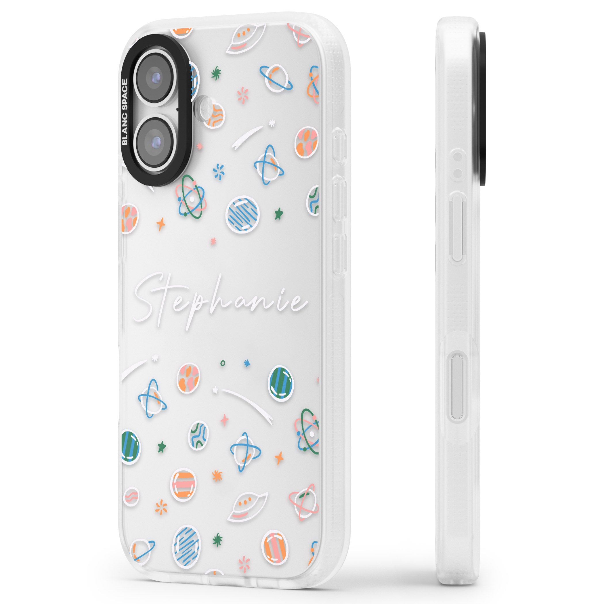 Personalised Space Pattern iPhone 17 Impact Air Clear Phone Case Side Profile